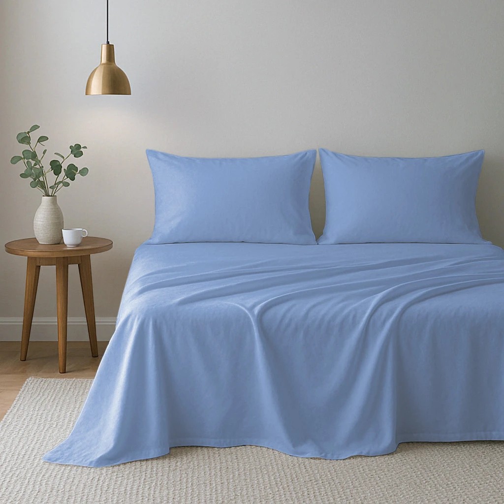 1 Royal Comfort Opulence Washed Microfibre Sheet Set - Single Bed - Blue, 1 of 5
