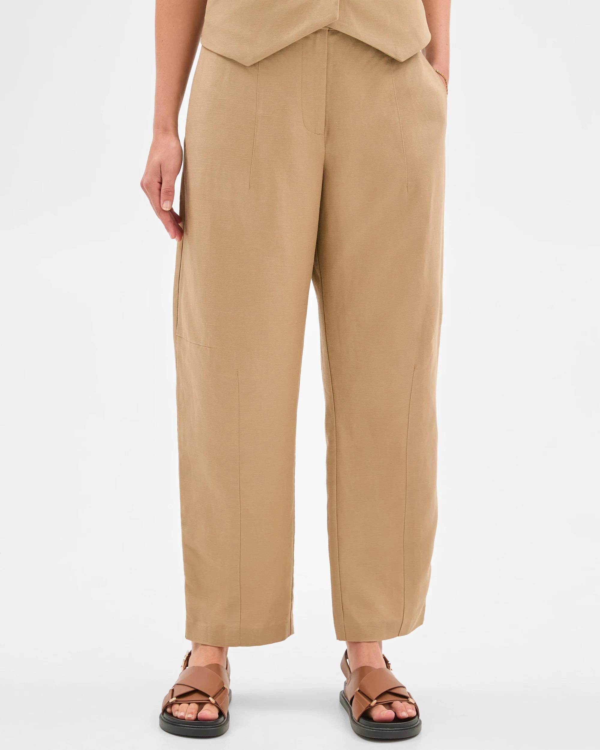 3 Preview Linen Blend Barrel Leg Pants FAWN, 3 of 6