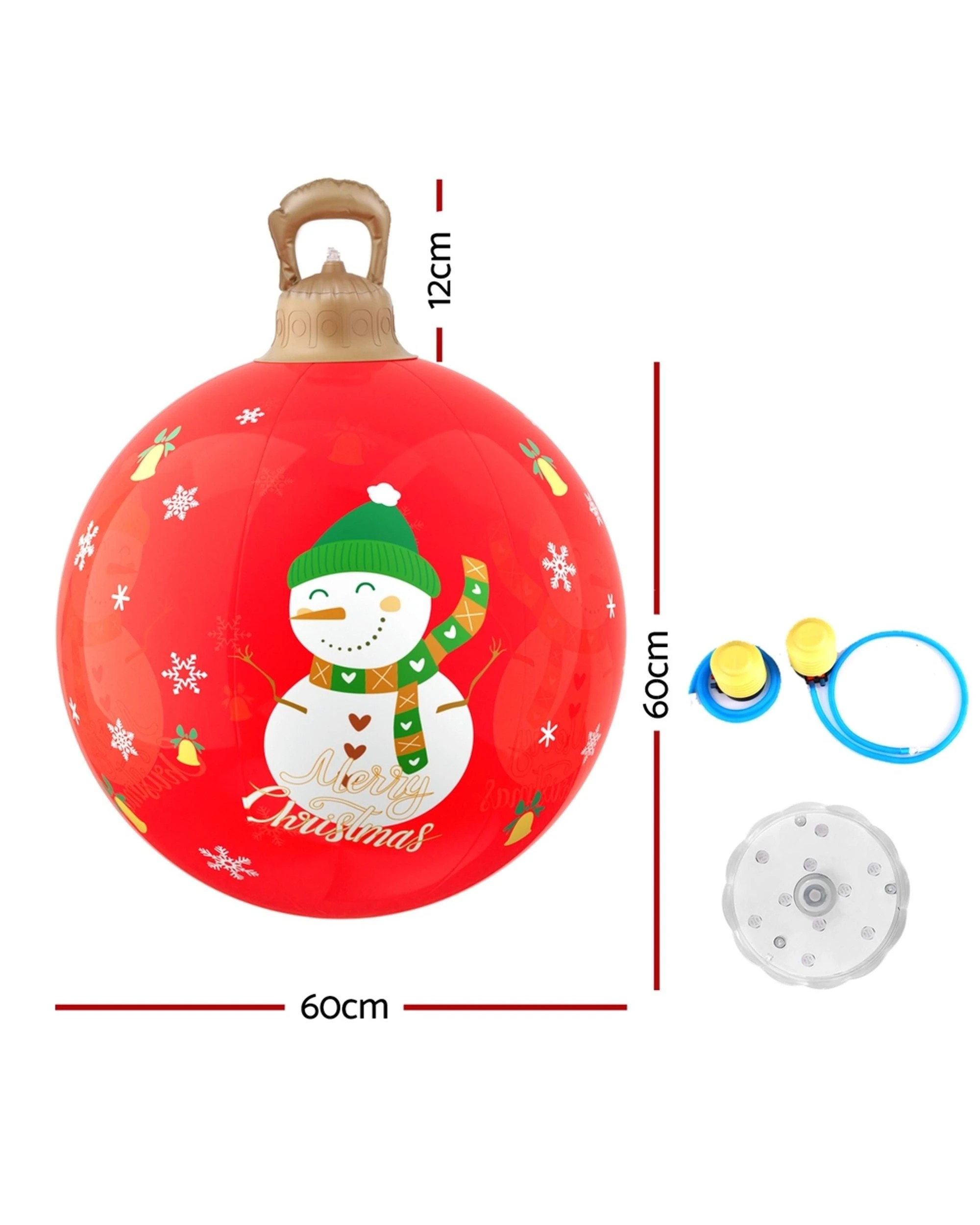2 Jingle Jollys Christmas Inflatable Ball 60cm Illuminated Led Snowman Xmas Decor Durable Space Saving Modern Decor - Red, 2 of 7