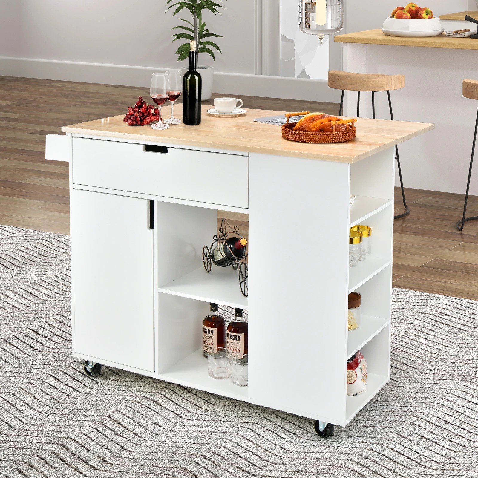 6 Costway Kitchen Island w/Drop Leaf Countertop White, 6 of 8