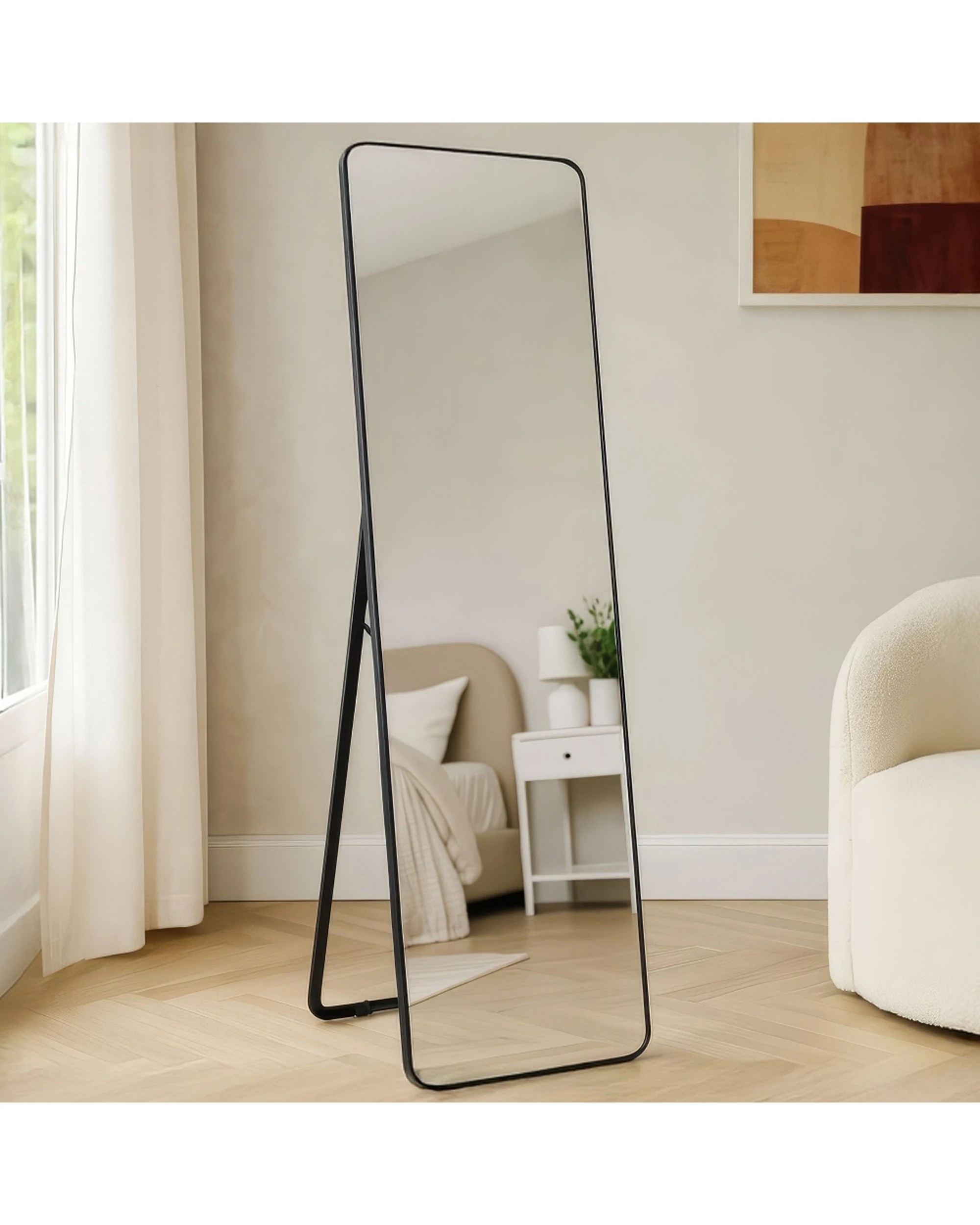 9 Urban Style Standing Mirror Full Length Contemporary Decor 150cm - Black, 9 of 9