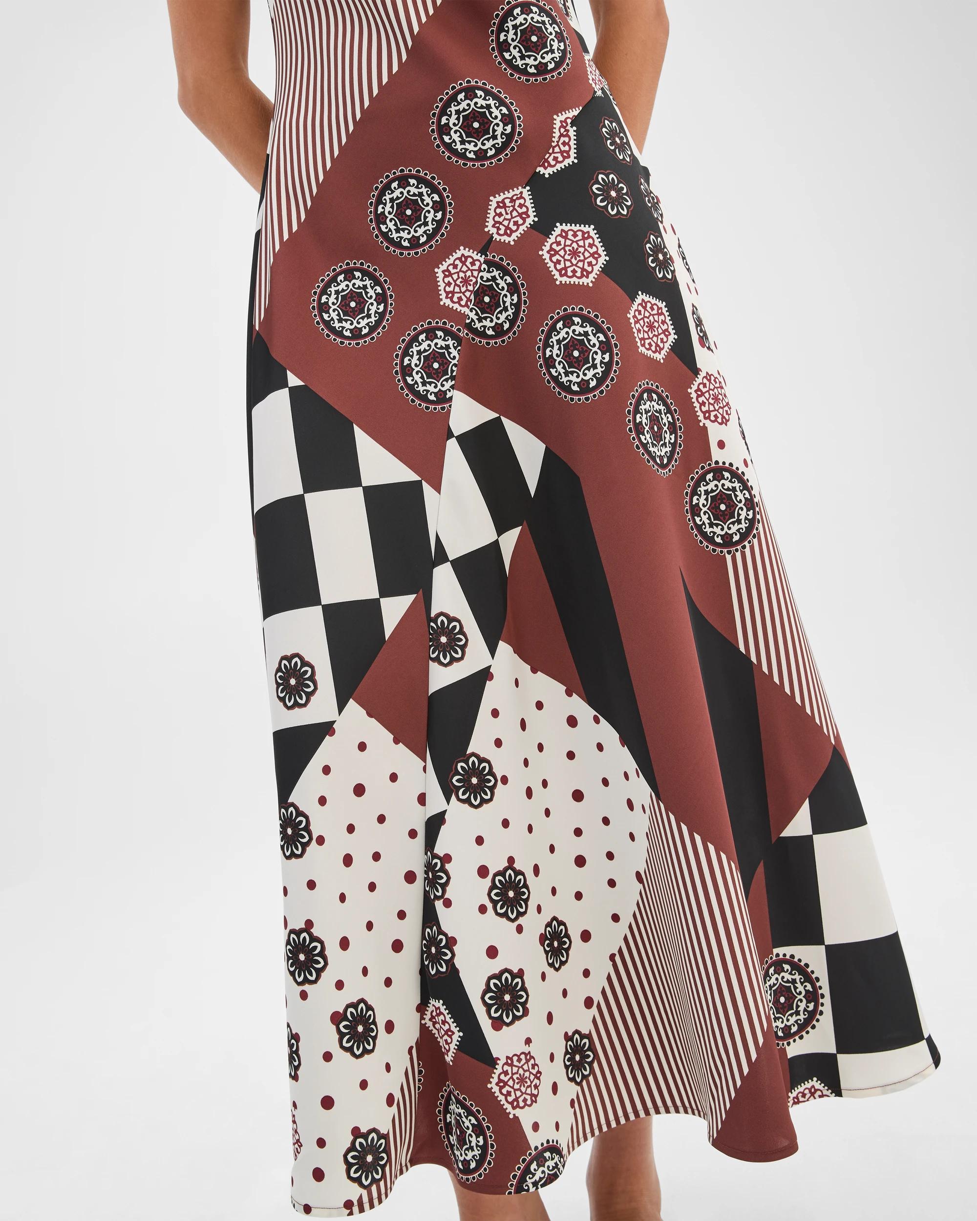 3 Preview Sleeveless Cowl Neck Asymmetric Hem Midi Dress SPLICED PRINT, 3 of 7