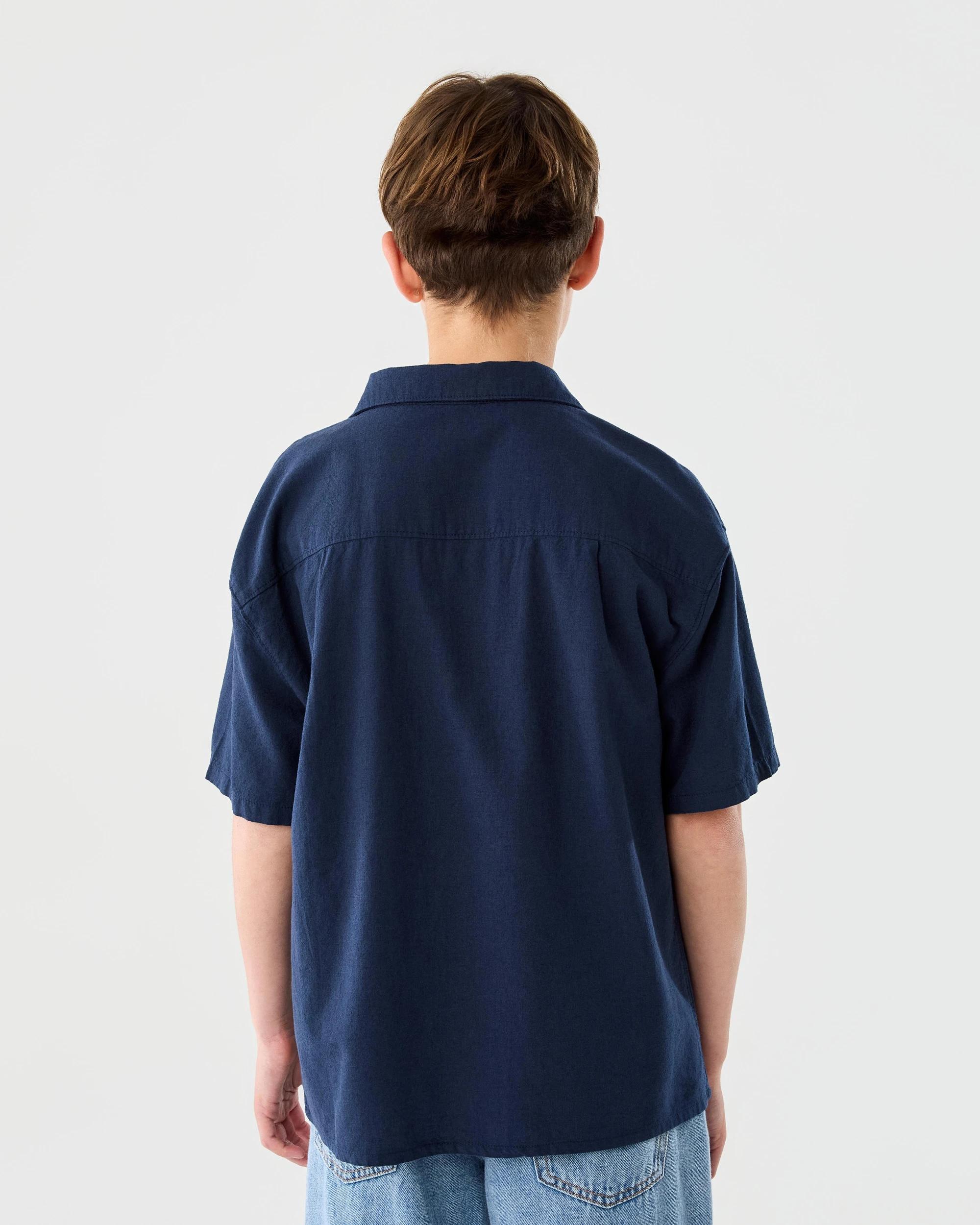 2 Short Sleeve Linen Shirt Dress Navy, 2 of 8