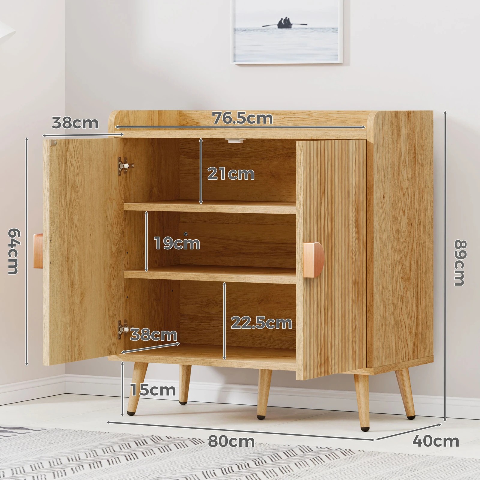 9 Alfordson Buffet Sideboard Cupboard Storage Cabinet Hallway Kitchen - Oak, 9 of 10