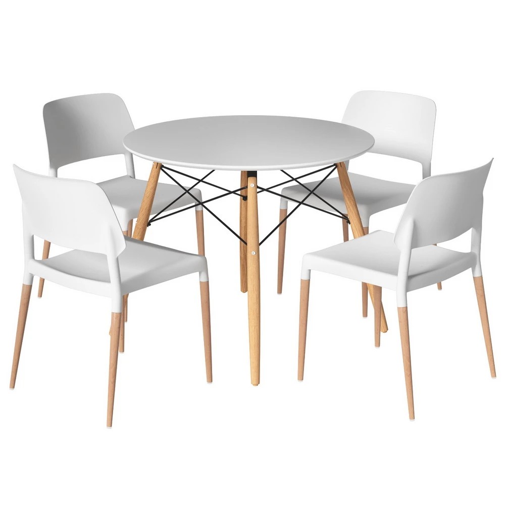 1 1 Artiss Dining Table and 4 Chairs Set Round - White, 1 of 6
