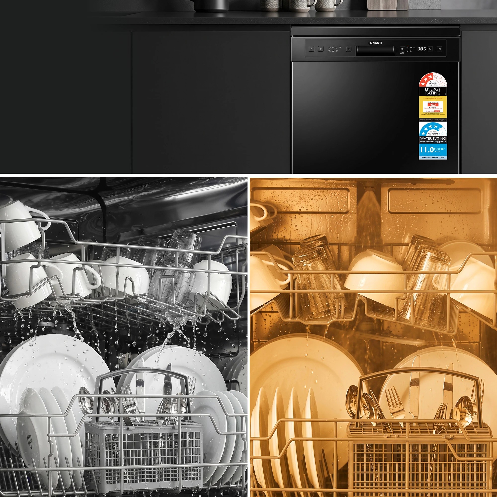 8 Devanti 12 Place Settings Dishwasher 55cm Freestanding Benchtop Built-In - Black, 8 of 10