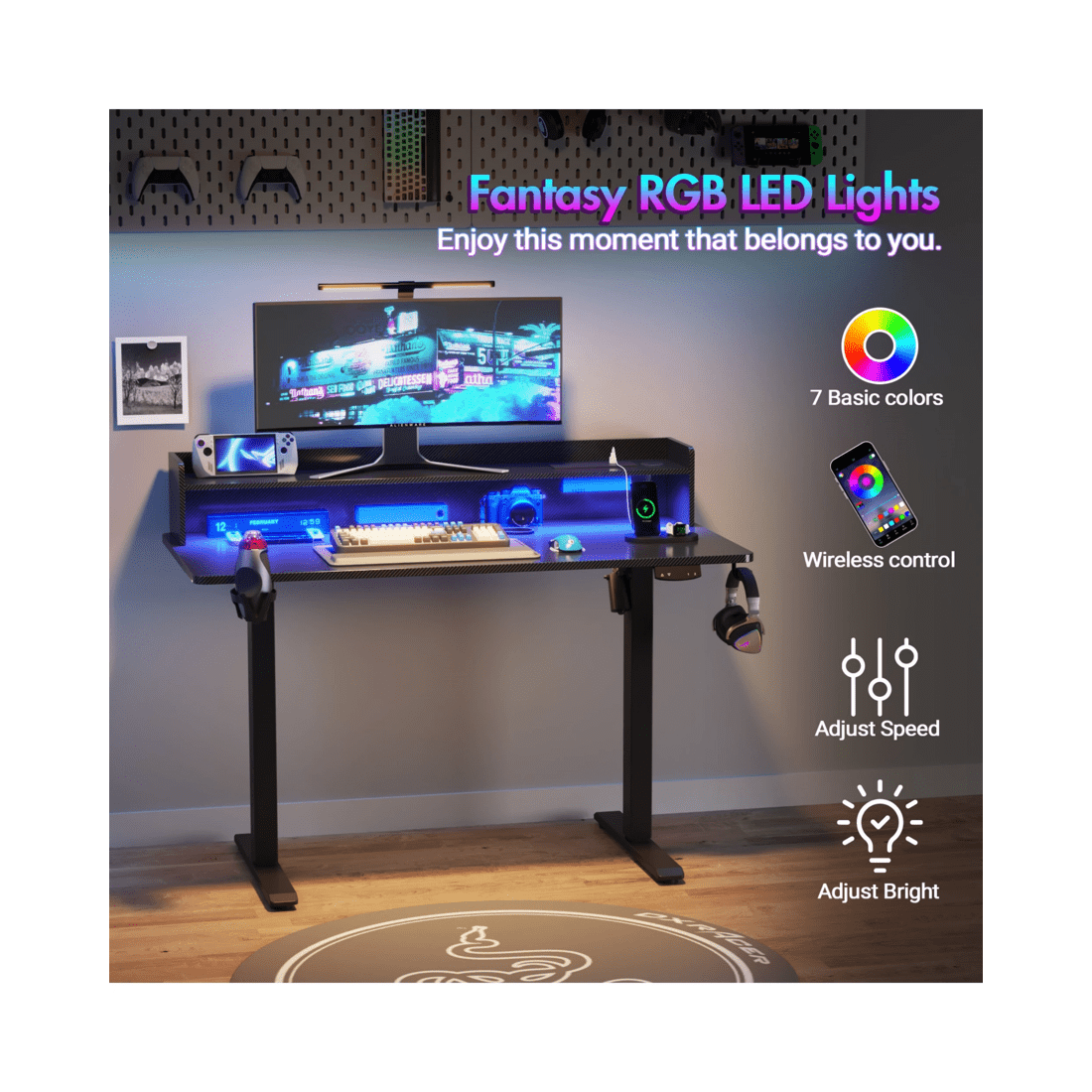 4 Advwin Led Rgb Light Electric Standing Desk With Power Outlets & Monitor Stand 120cm
 - Black, 4 of 9