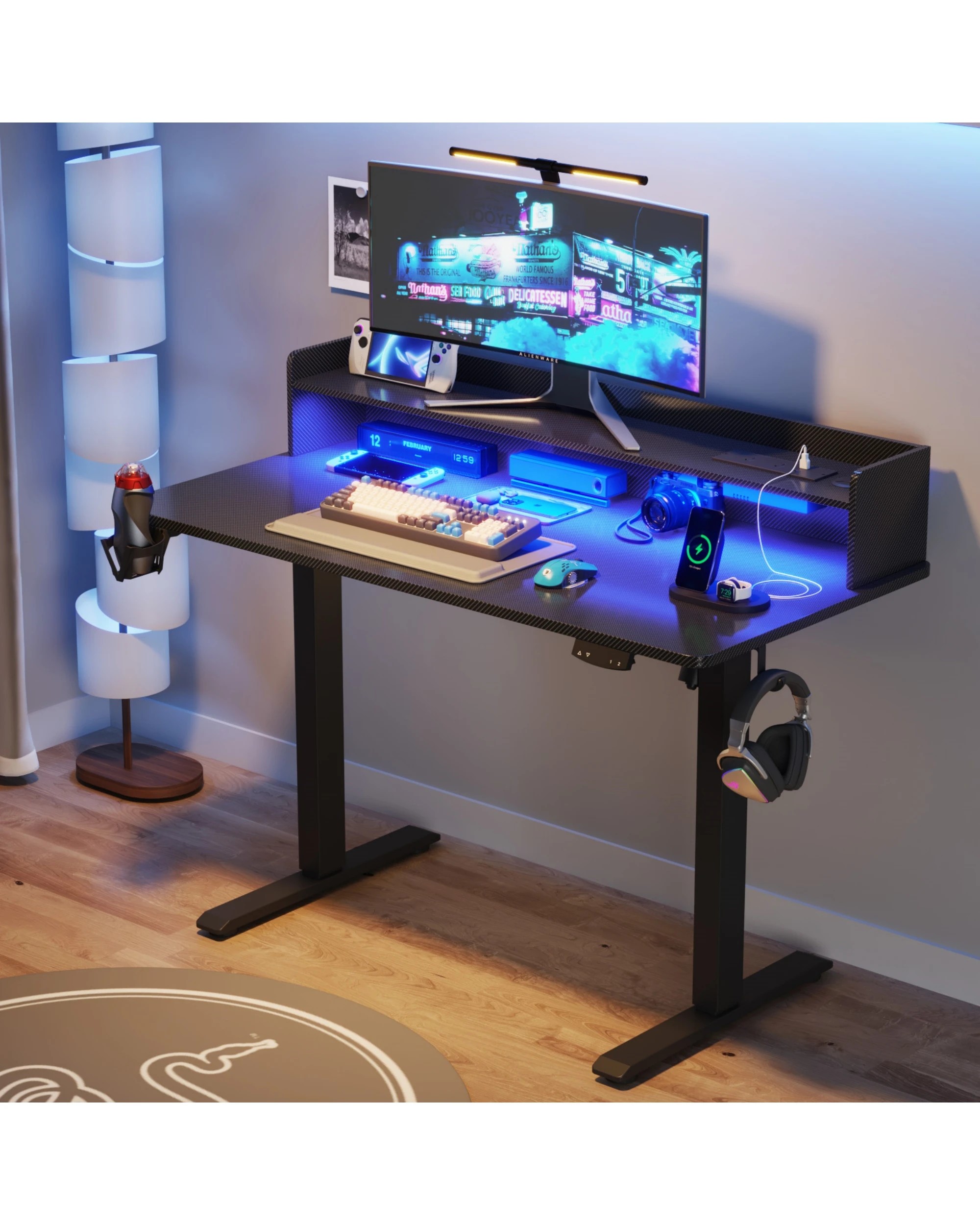 1 Advwin Led Rgb Light Electric Standing Desk with Power Outlets Monitor Stand - Black, 1 of 4