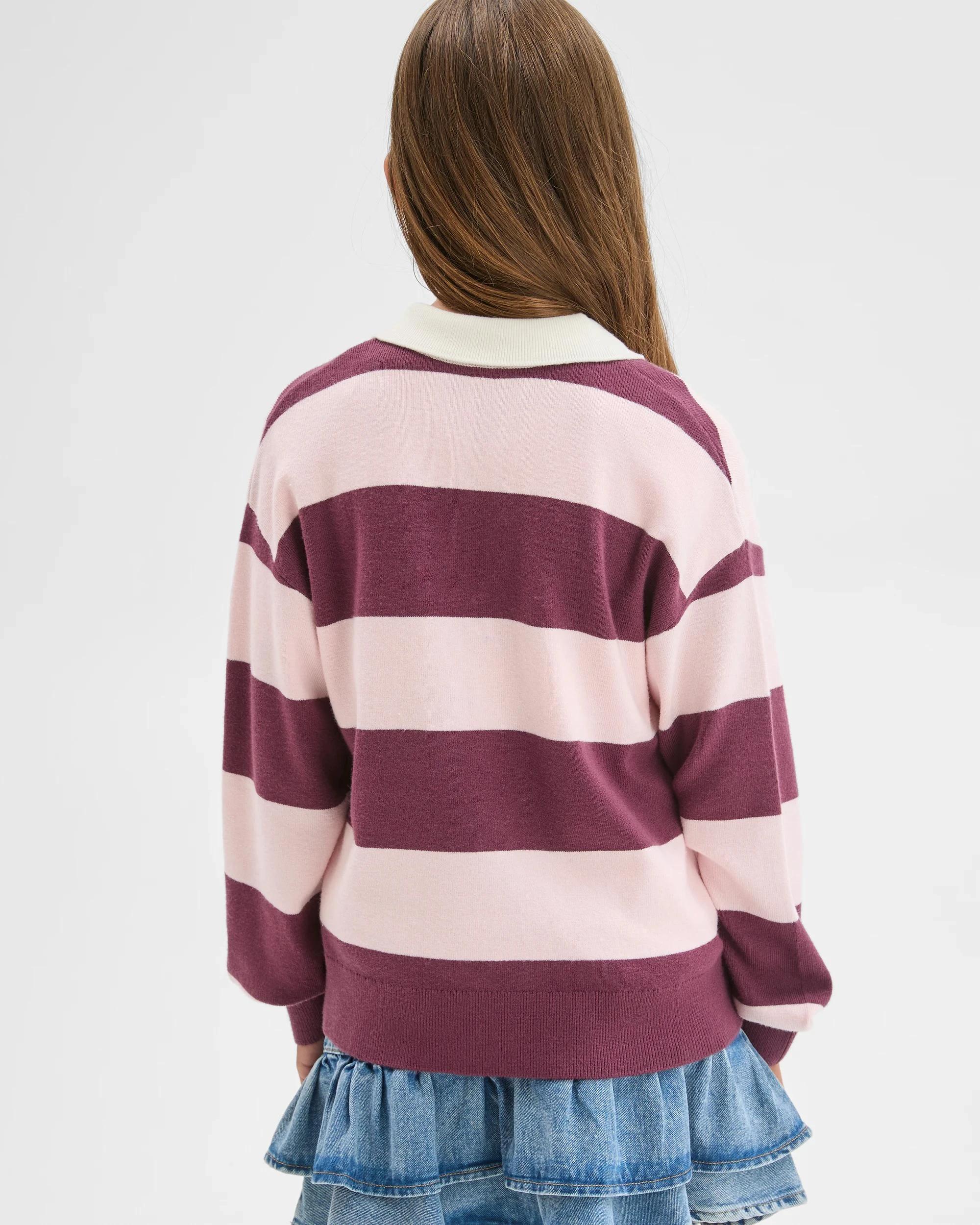 4 Target Kids Long Sleeve Loose Knit Rugby Jumper BURGUNDY STRIPE, 4 of 6
