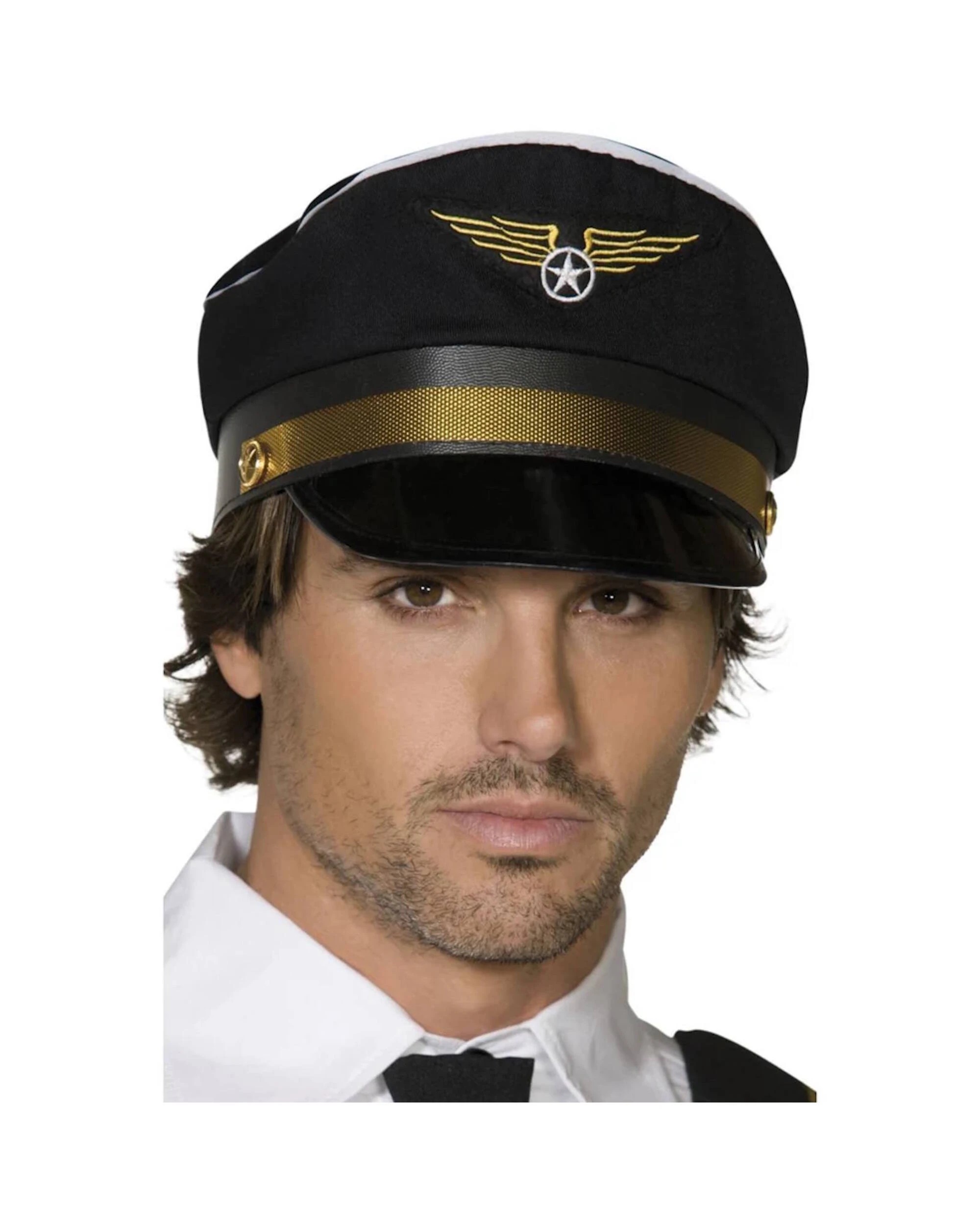 1 Smiffys Adult Pilot Hat - One Size - Black, 1 of 2