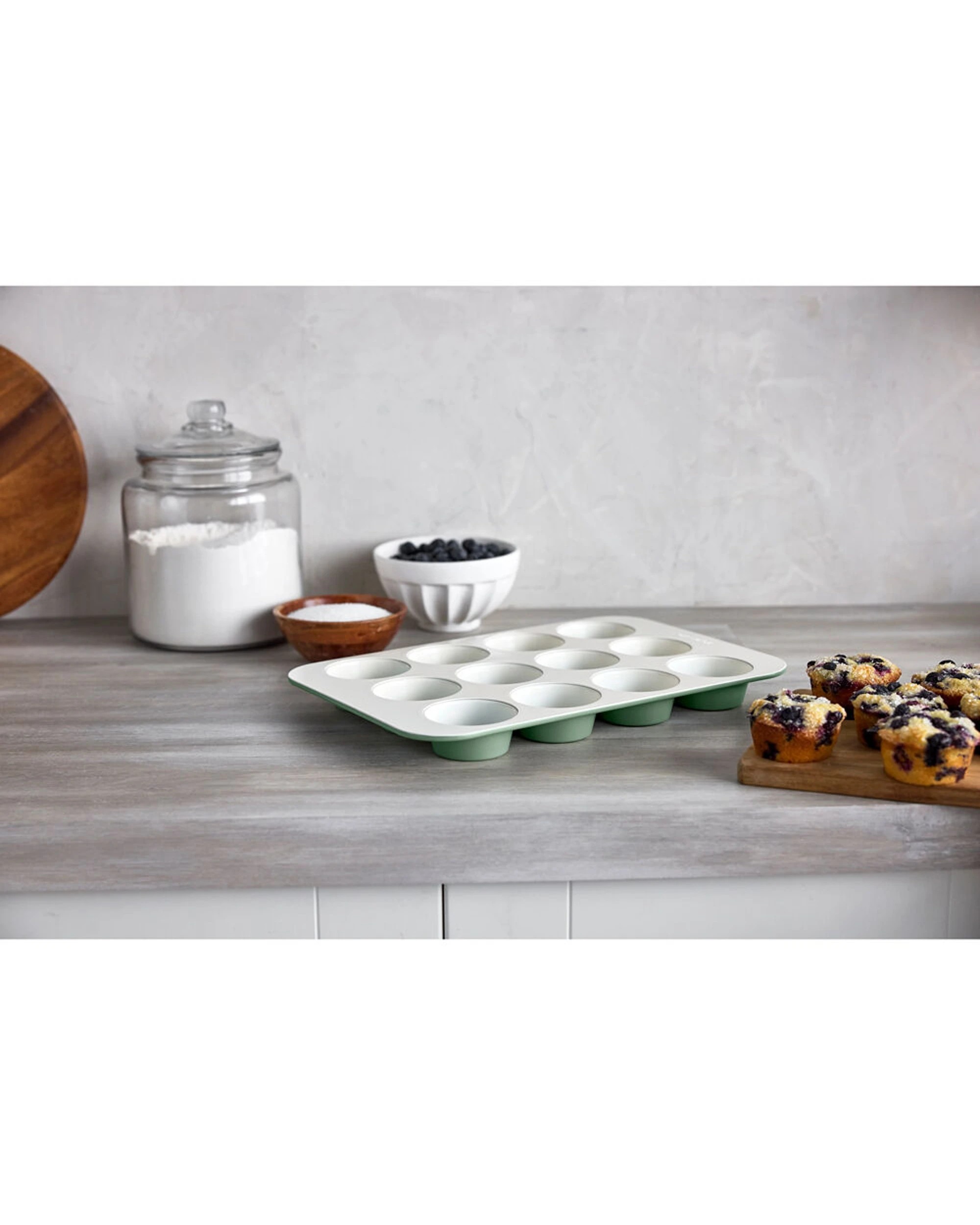 3 Greenpan Reserve 12 Cup Muffin Pan Ceramic Non-Stick Baking Tray Sage, 3 of 5