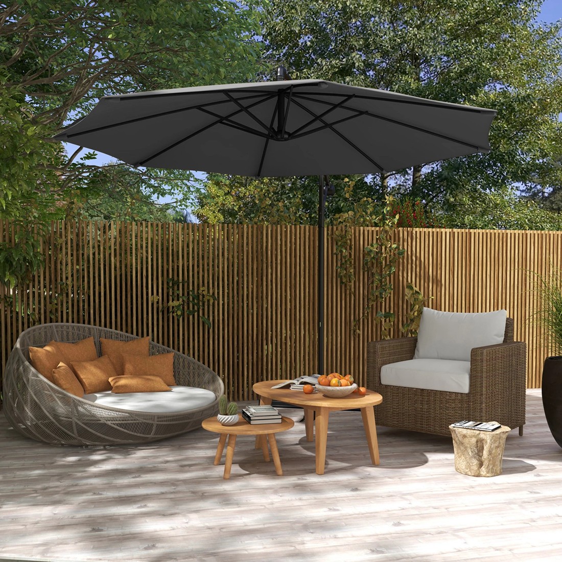 4 Milano Décor 3M Outdoor Umbrella Cantilever With Protective Cover Patio Garden Shade - Grey, 4 of 4