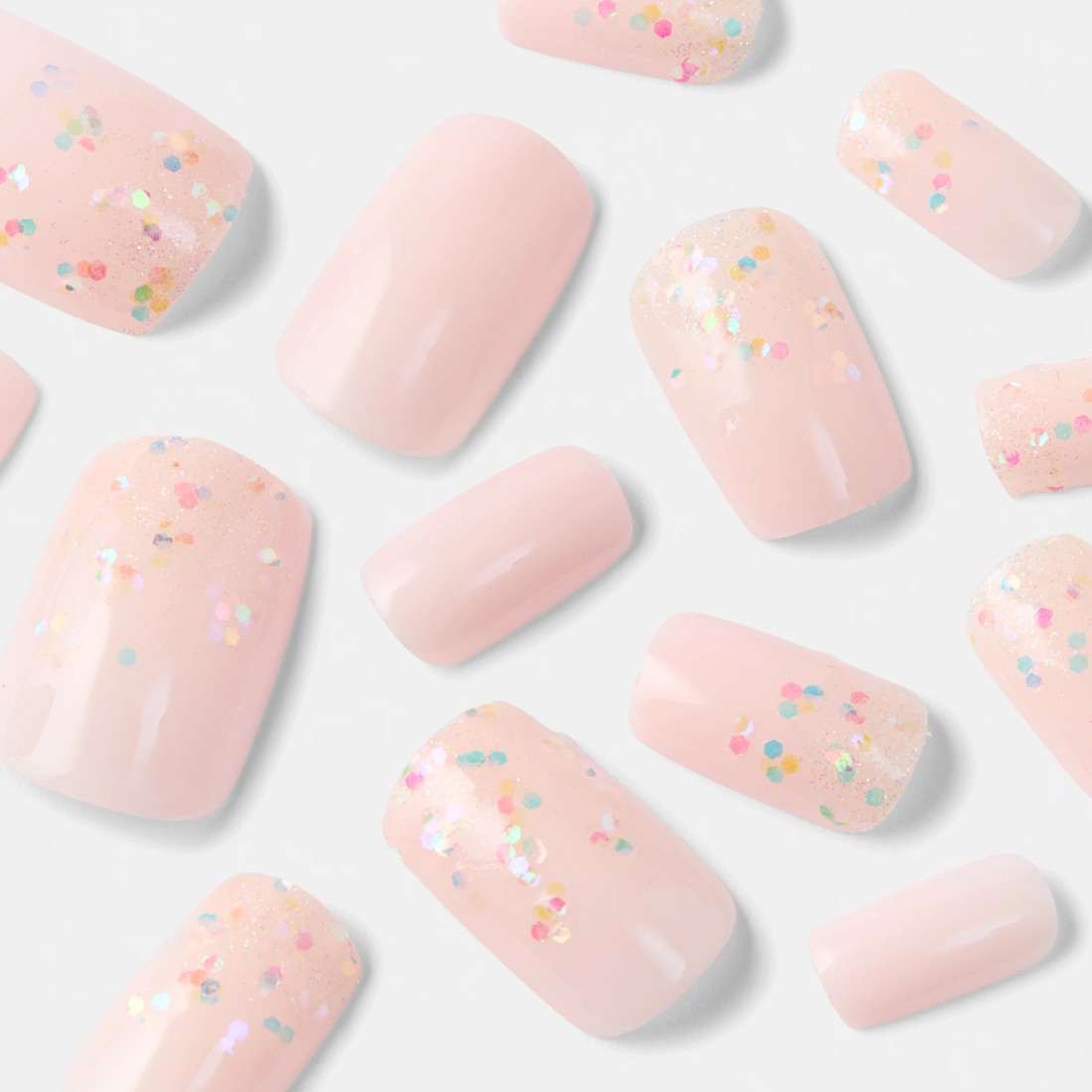 4 OXX Cosmetics 24 Pack Artificial Nails with Adhesive - Medium Square Shape, Soft Pink Glitter, 4 of 5