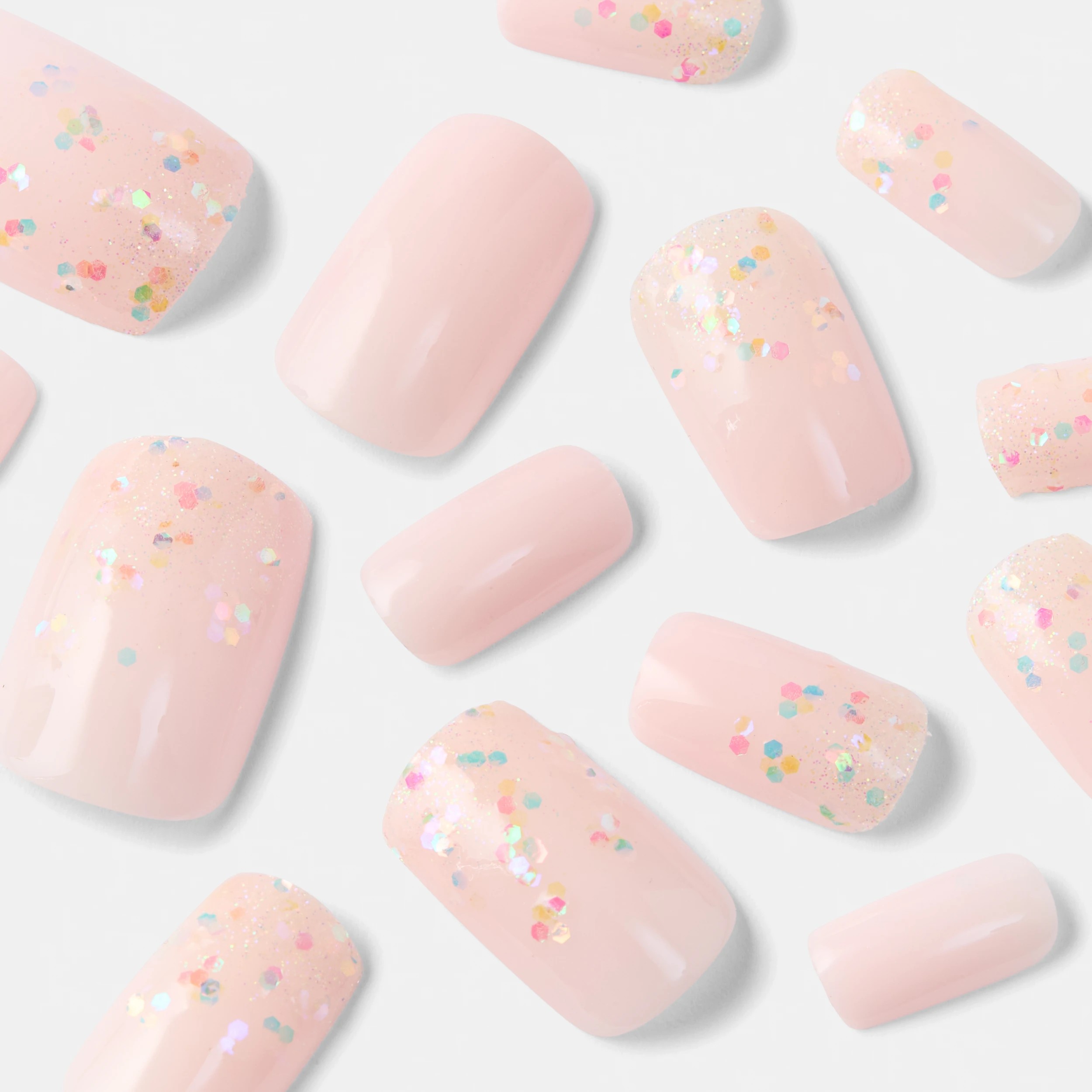 4 OXX Cosmetics 24 Pack Artificial Nails with Adhesive - Medium Square Shape, Soft Pink Glitter, 4 of 5