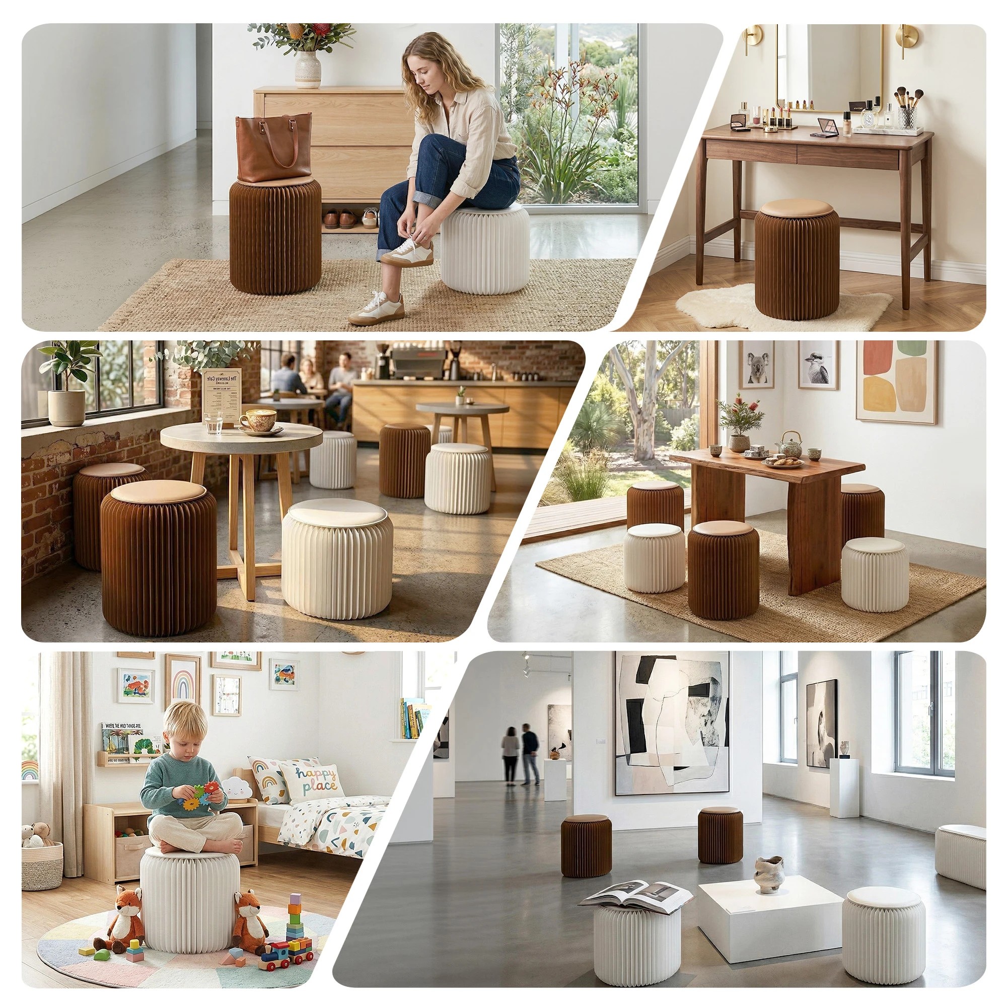9 Artiss Accordion Folding Paper Stools Set Includes 2 Cushions Natural Kraft 100KG Capacity - Multi, 9 of 10