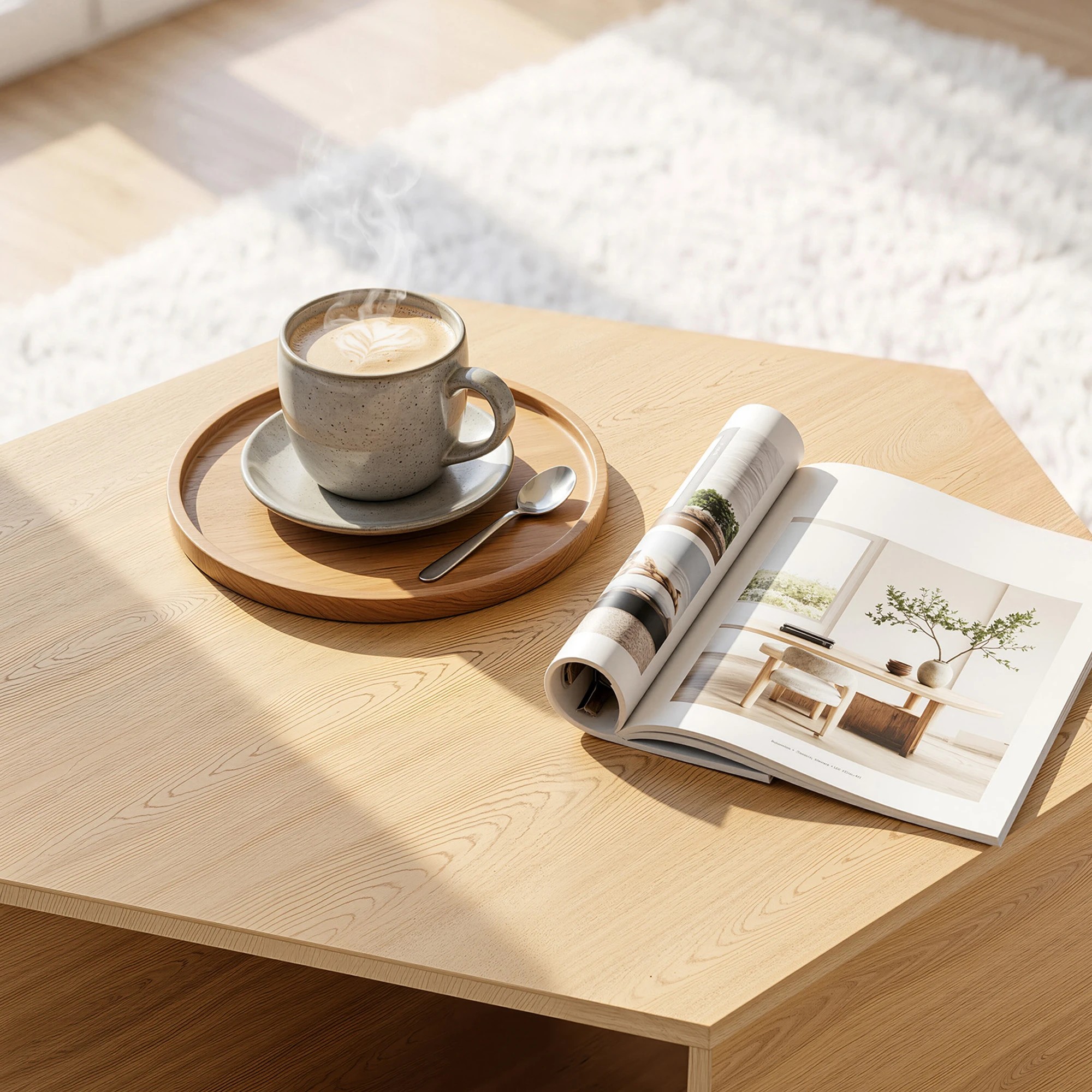 7 Artiss Coffee Table Hexagonal Center Table with Open Storage 2-Way Display Side Table Wood - Natural, 7 of 7