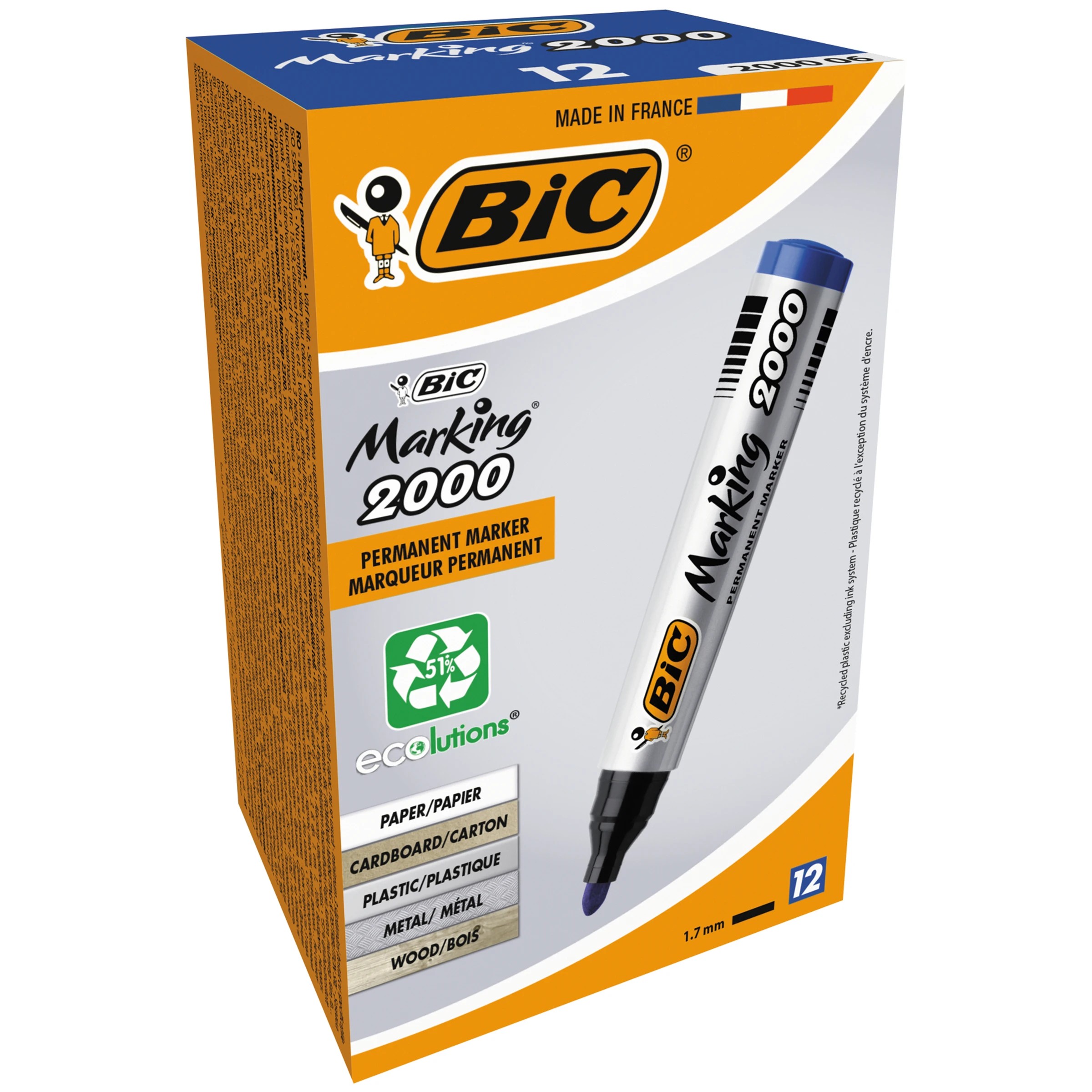 1 12 Pack BIC Marking 2000 Permanent Markers - Blue, 1 of 5