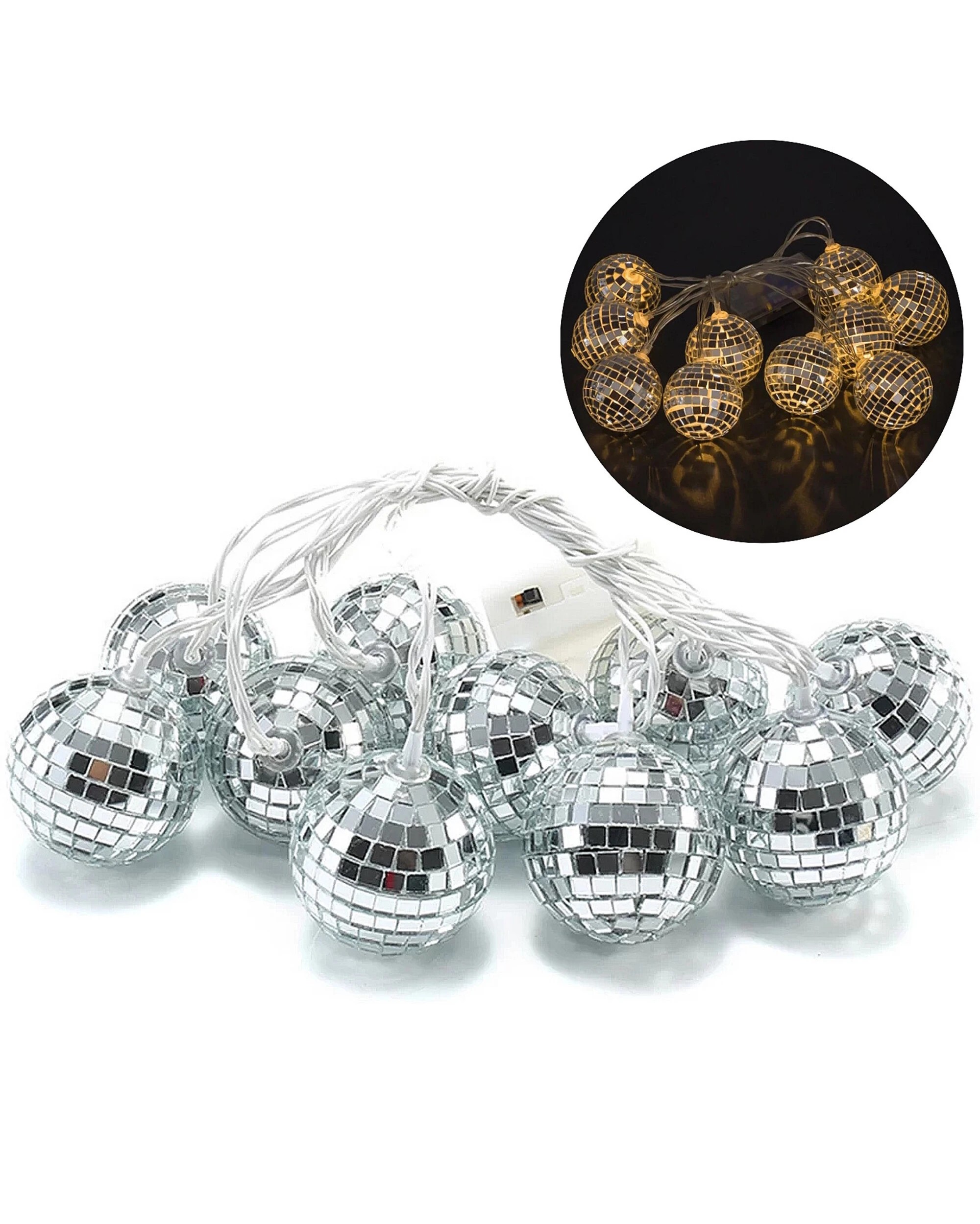 1 Partyrama Mirror Disco Ball String Lights - Silver, 1 of 5