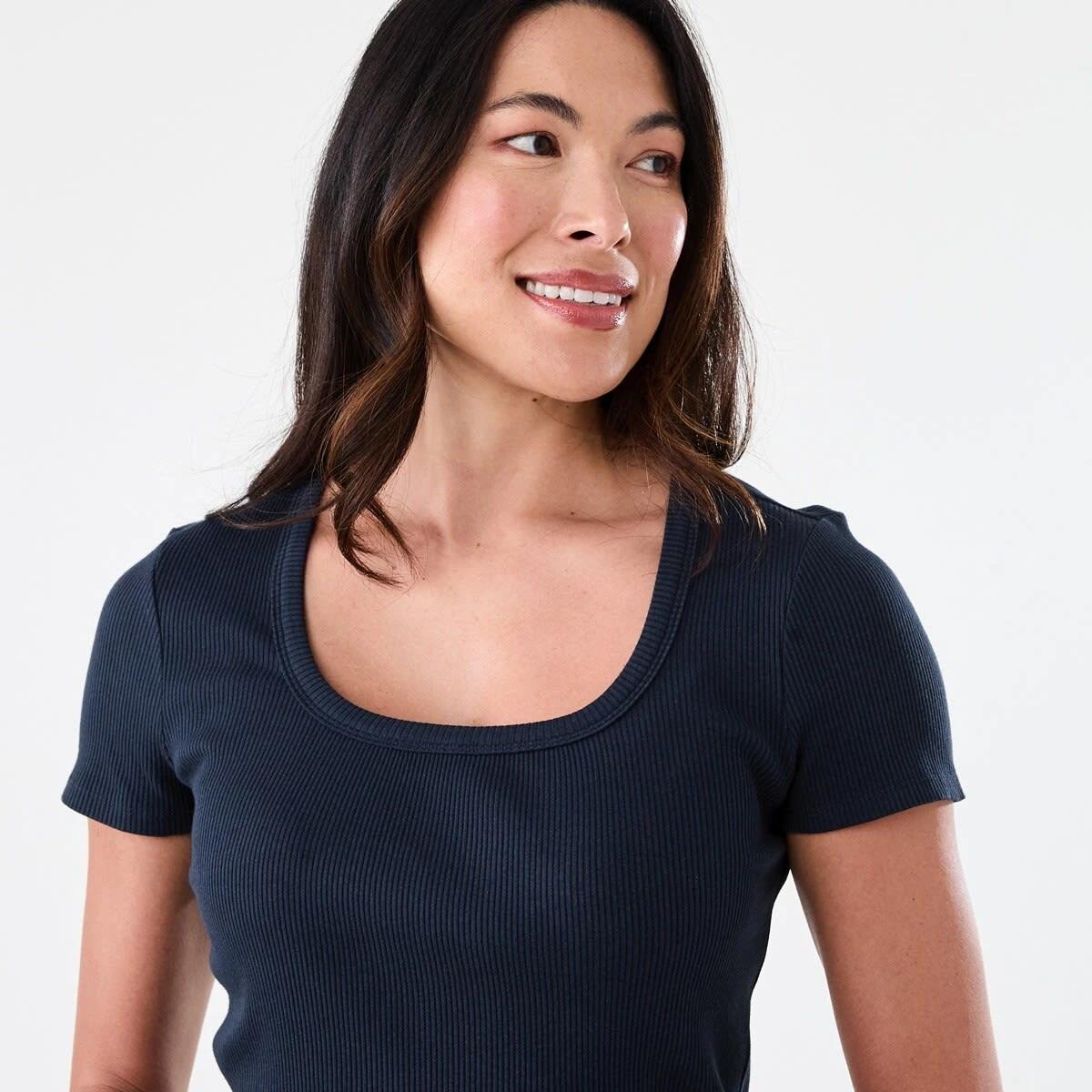 4 Short Sleeve Rib Square Neck T-shirt Navy Blaze, 4 of 5