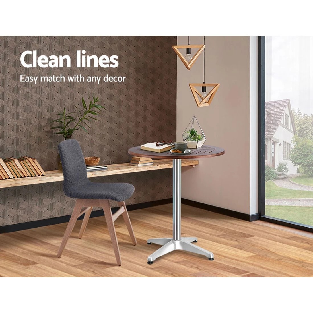 4 Gardeon Outdoor Bar Table Wooden Round Top Adjustable 70cm 110cm Aluminium Pole Sturdy Stable Durable - brown, 4 of 6