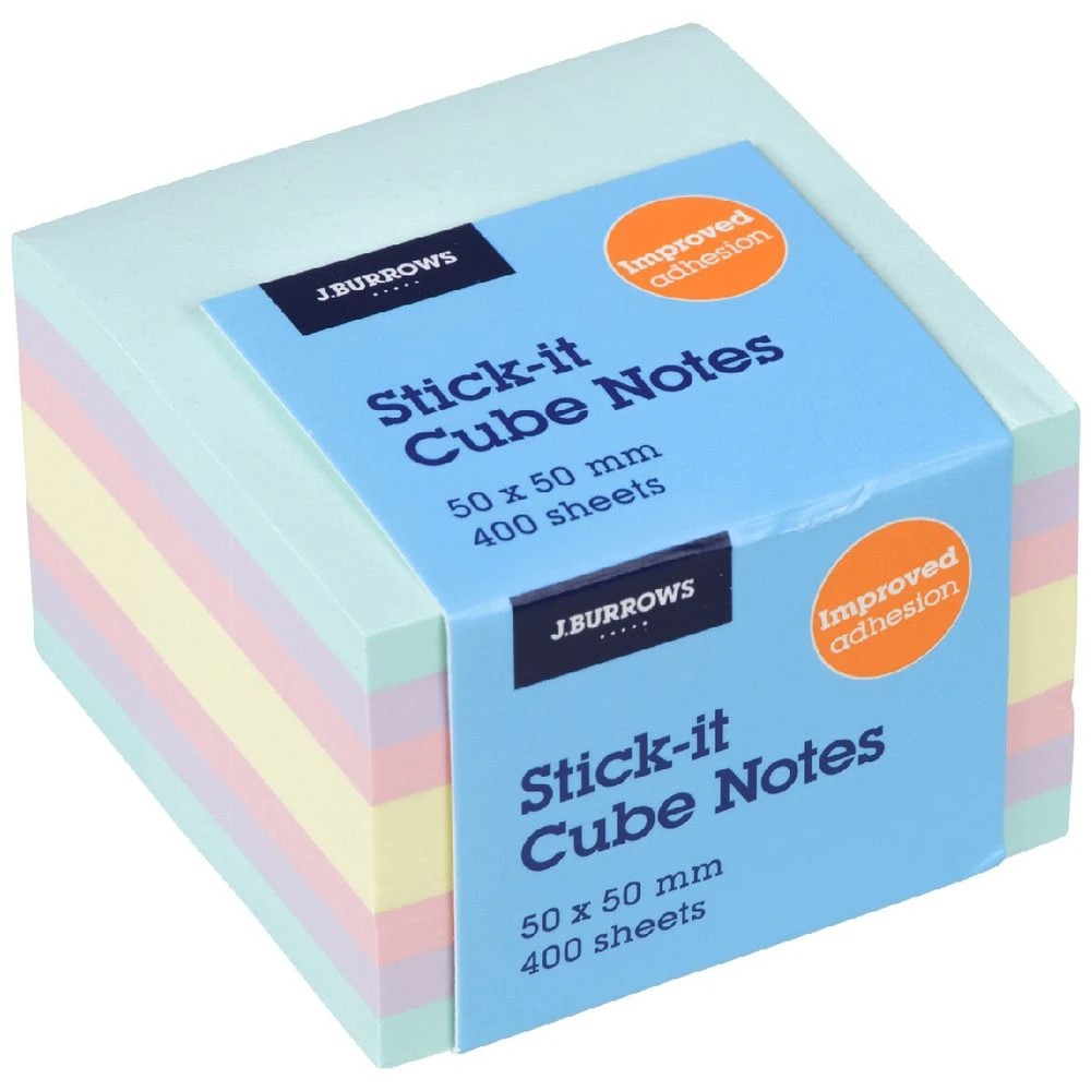 1 J.Burrows Stick-it Notes Cube 50x50mm Pastel, 1 of 3