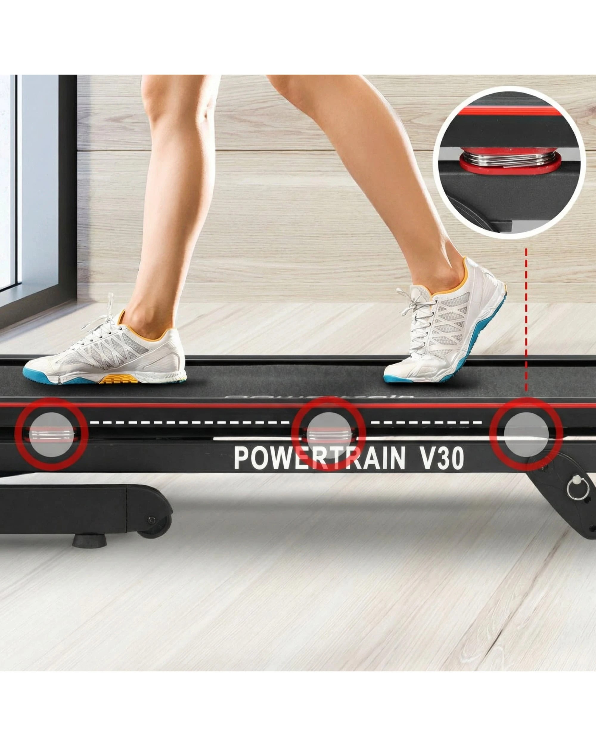 2 Powertrain V30 Foldable Treadmill 420mm Running Belt 14.8kmh Speed 3 Level Incline12 Programs USB AUX, 2 of 10