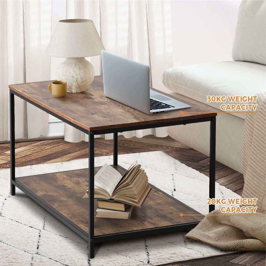 4 Oikiture Coffee Table Side Table Storage Rack Shelf 2-tier
 - Multi, 4 of 10