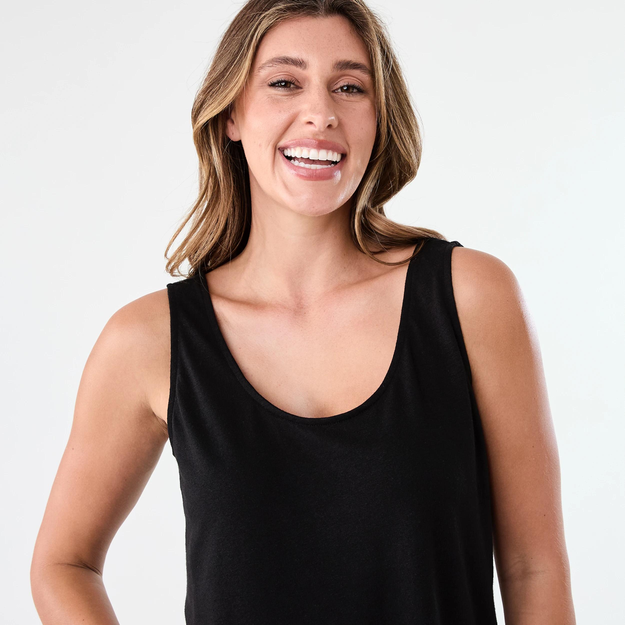 4 Sleeveless Linen Blend Scoop Neck Tank Black, 4 of 5