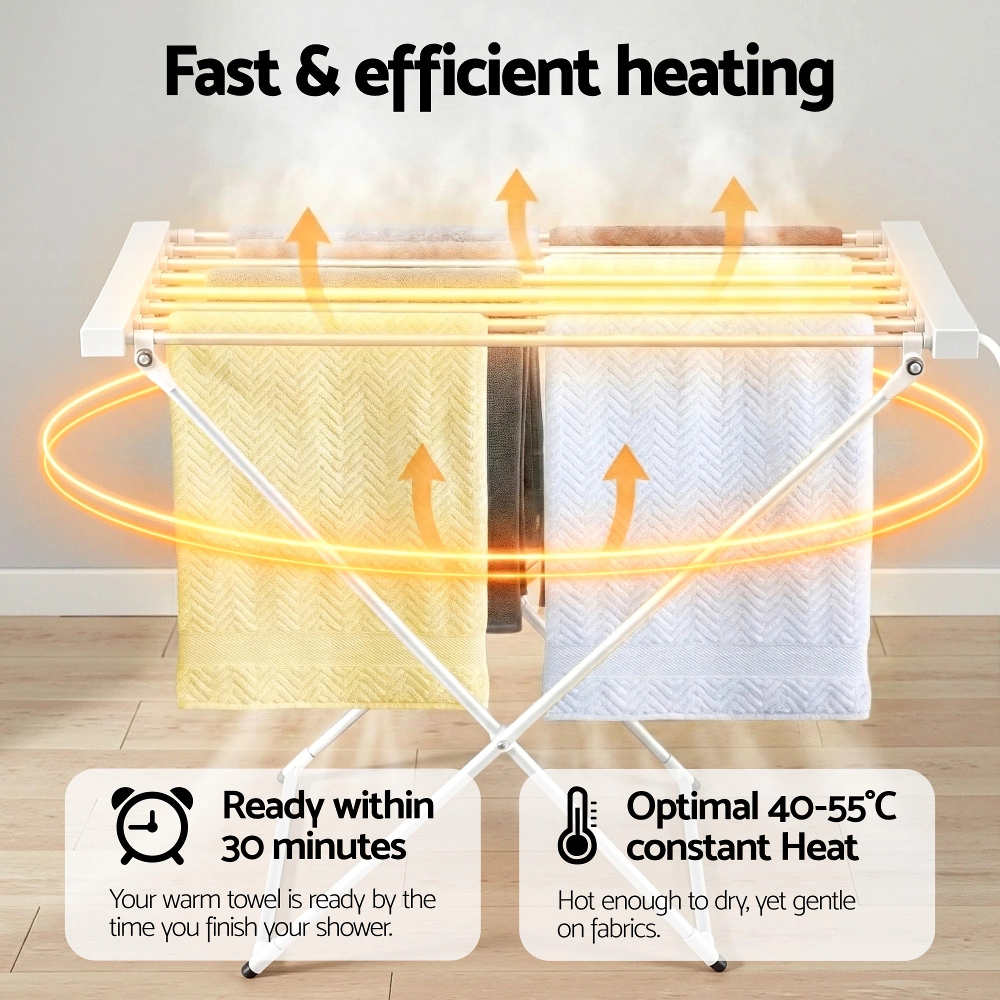 3 Devanti Heated Towel Rail Electric Clothes Airer Foldable Drying Rack 8 Bars - Silver, 3 of 7