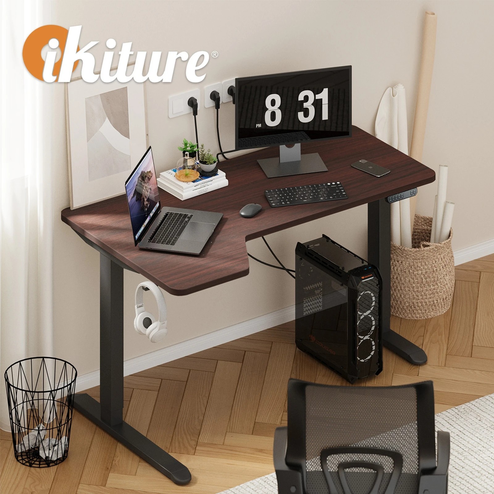 3 Oikiture L-shape Electric Standing Desk Single Motor 145cm Desktop
 - Multi, 3 of 4