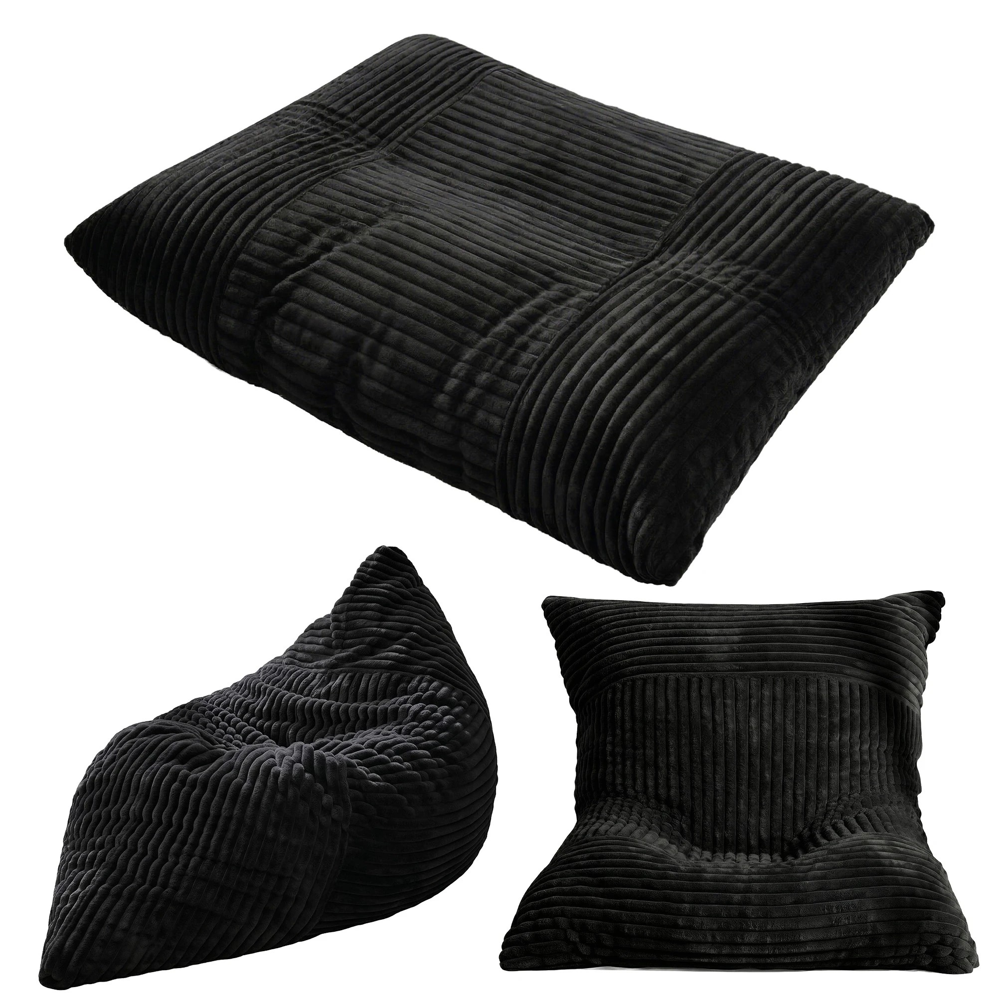 1 Artiss 3-in-1 Bean Bag Chair for Living Room Convertible Floor - Black, 1 of 9