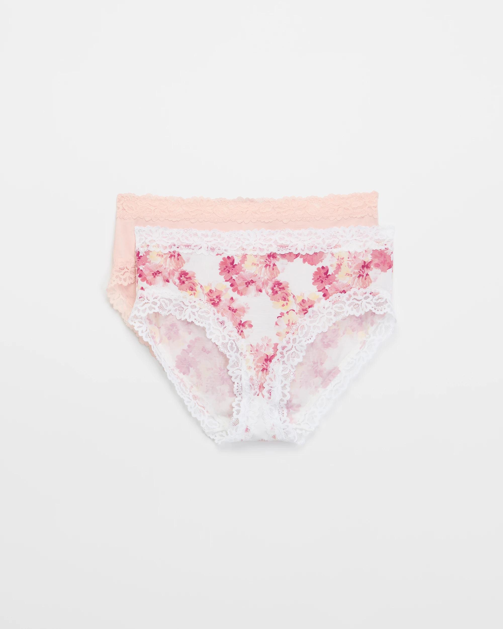 1 Target Woman Womens Modal and Lace Midi Briefs 2 Pack POTPOURRI/WATERCOLOUR FLORAL, 1 of 4