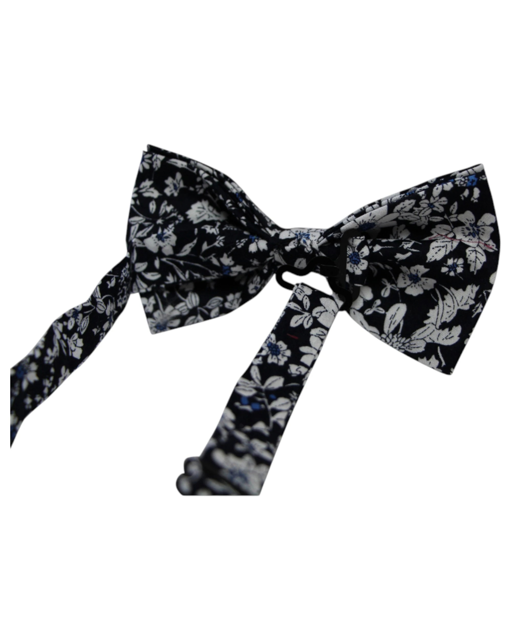 2 Zasel Mens Black, White & Blue Floral Cotton Bow Tie & Pocket Square Set - Multi, 2 of 4