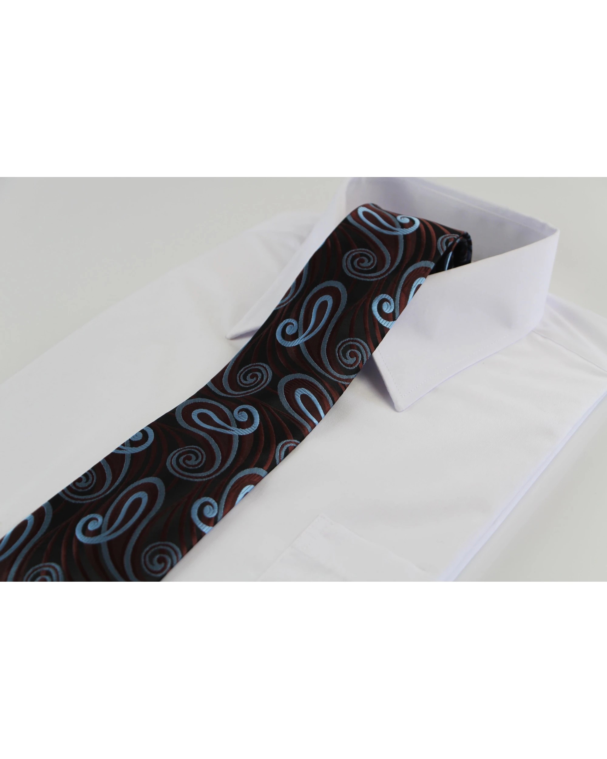 1 Zasel Mens Brown & Grey Swirls Patterned 8cm Neck Tie, 1 of 2