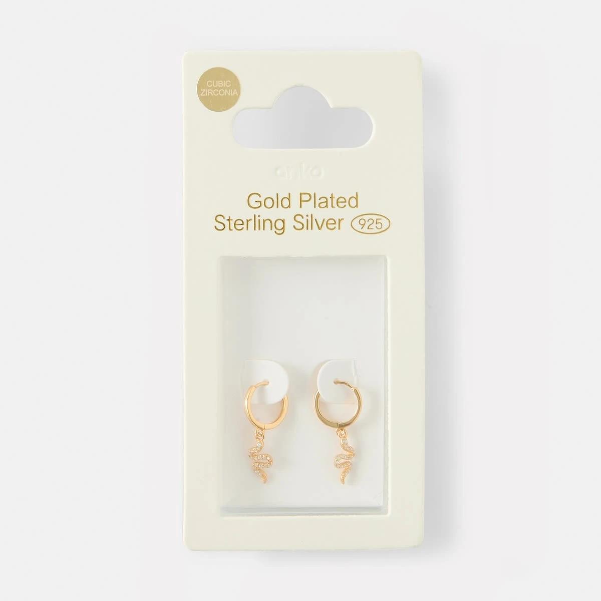 5 Gold Plated Sterling Silver 925 Snake Huggie Hoop Earrings Gold, 5 of 5