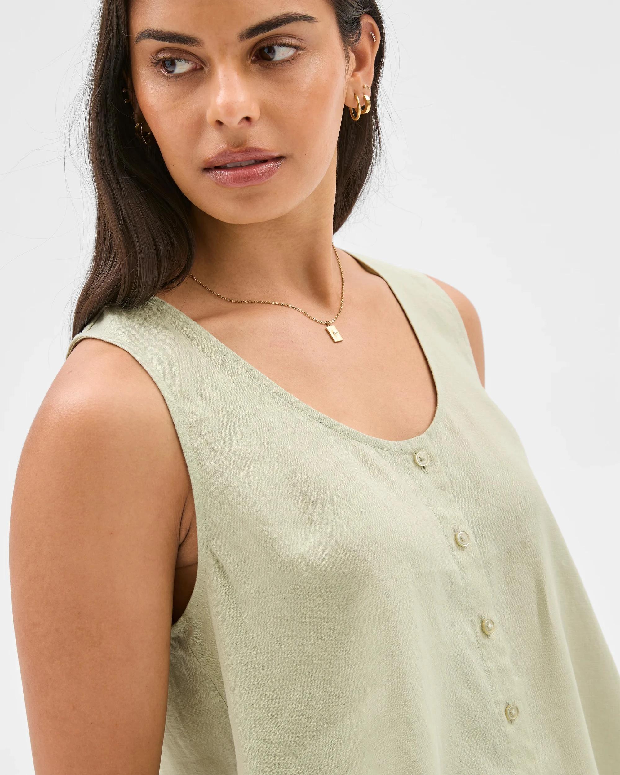 4 Target European Linen Button Front Tank Top ALOE, 4 of 7