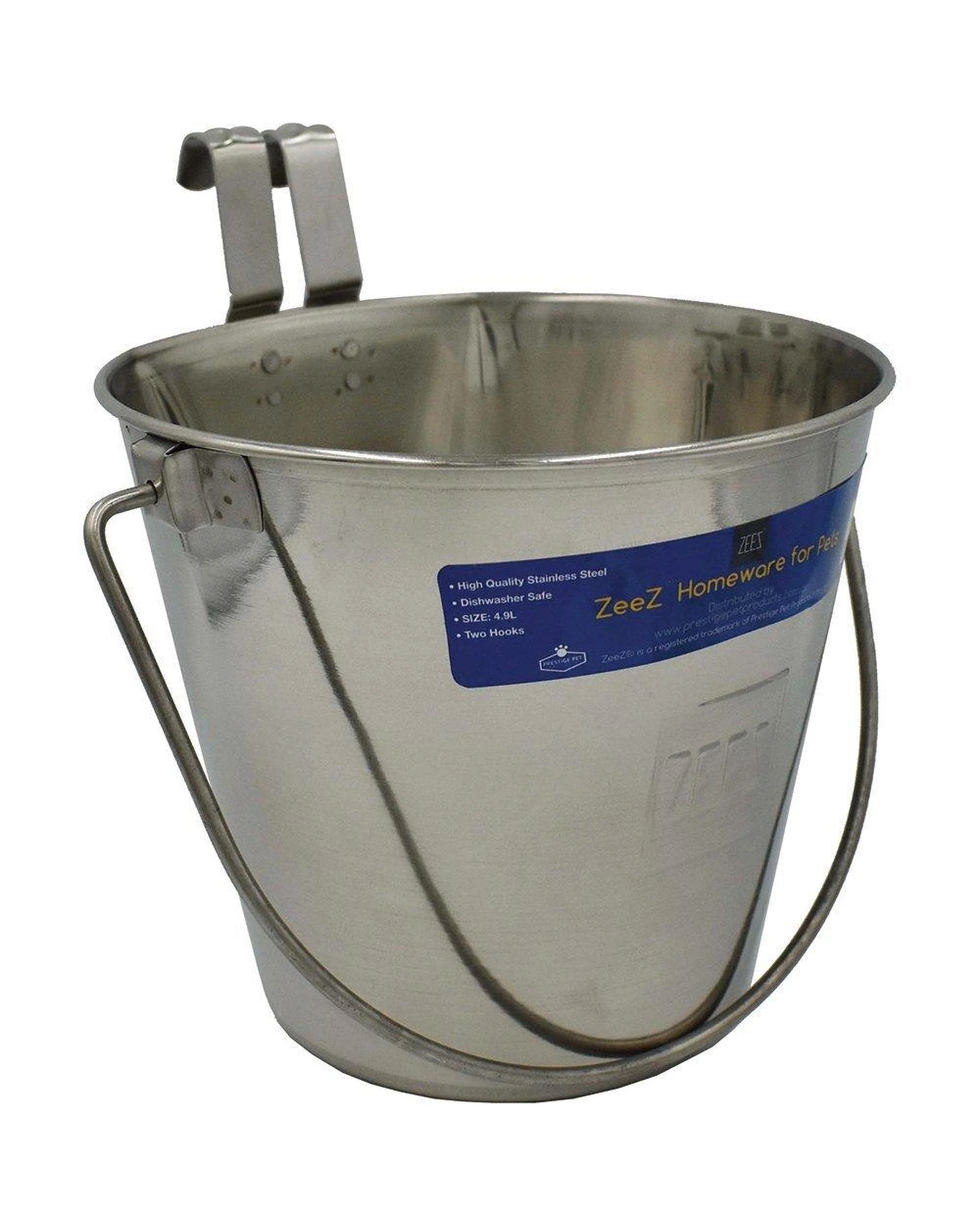 1 Zeez Stainless Steel Flat Sided Bucket Pail w/ Two Hooks 3.7L, 1 of 1