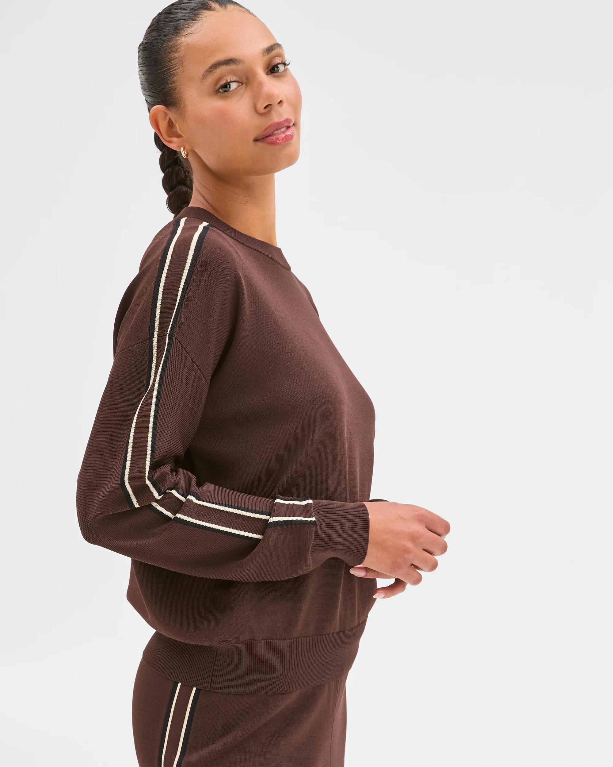 3 Target Active Active Studio Long Sleeve Crew Neck Crepe Top COCOA/BLACK/OATMEAL, 3 of 5