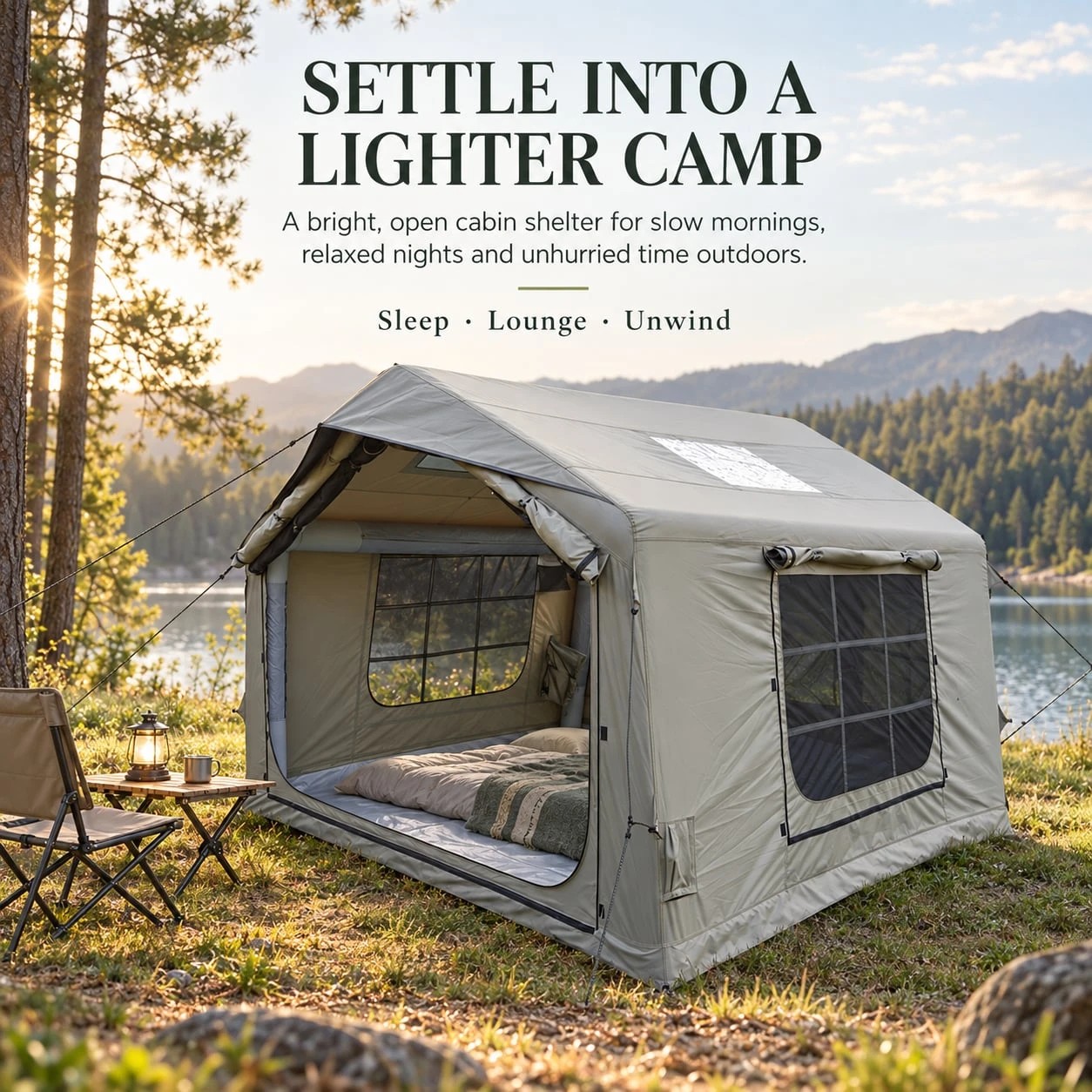 2 Weisshorn Inflatable Camping Tent Cabin Style with Skylight Mesh 300x265cm - Grey, 2 of 8