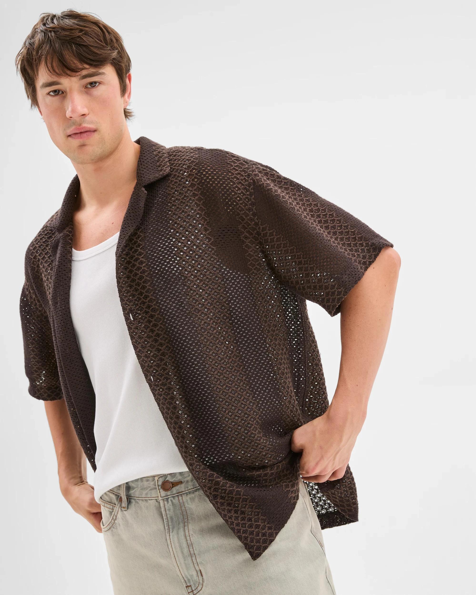 1 Australian Cotton Blend Woven Shirt - Commons CHOCOLATE, 1 of 6
