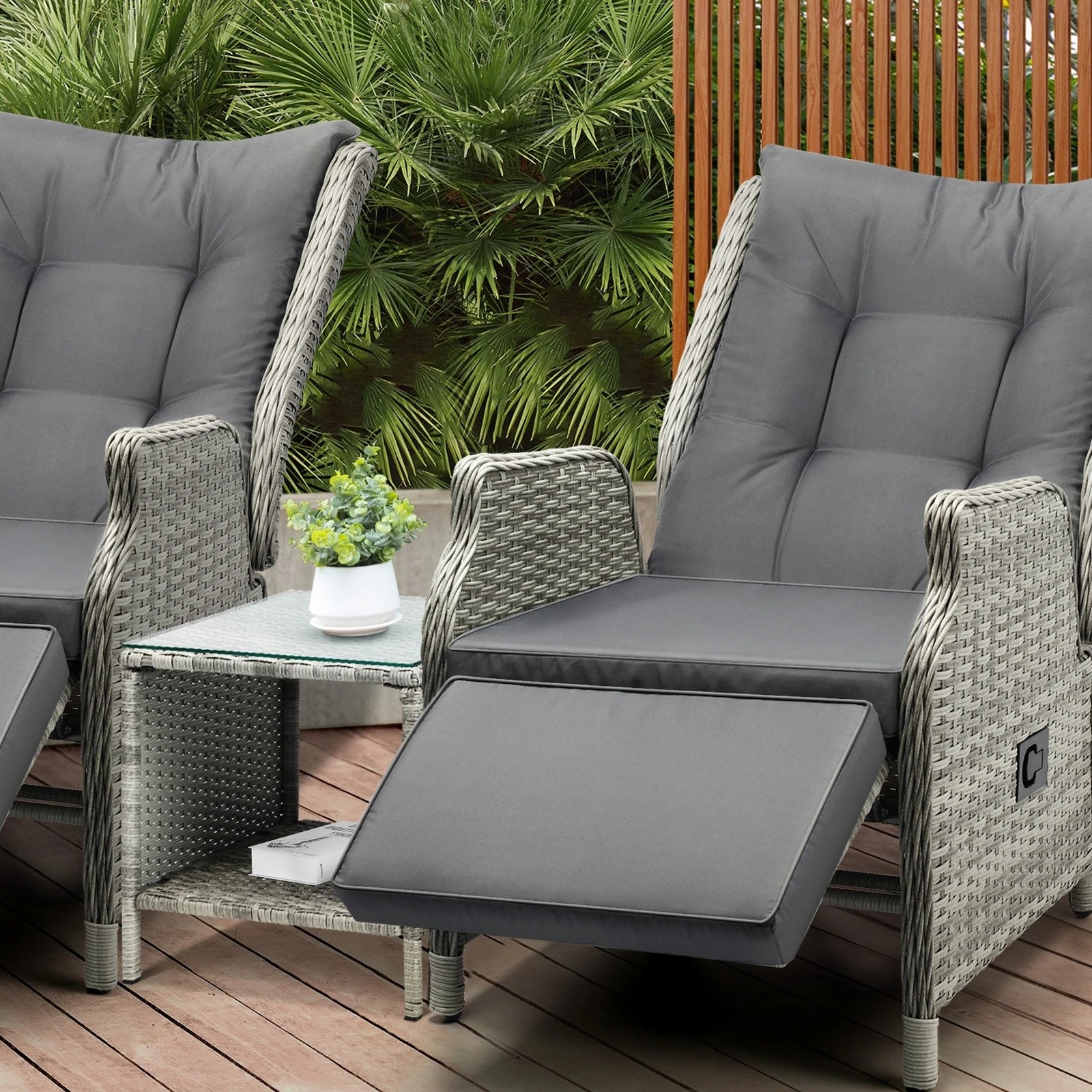 5 Livsip Outdoor Recliners Sun Lounger & Table Outdoor Patio Furniture Set Of 3
 - Grey, 5 of 10