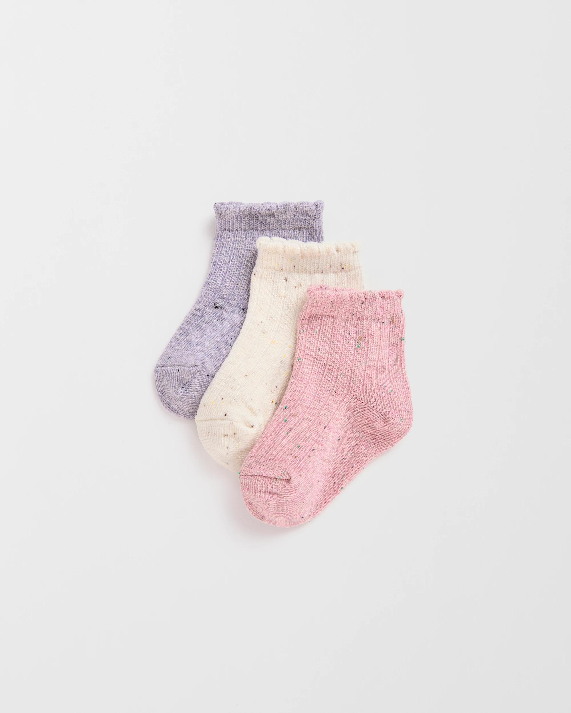 1 Target Baby Baby Australian Cotton Blend 3 Pack Textured Quarter Crew Socks PINK/CREAM/LILAC, 1 of 3