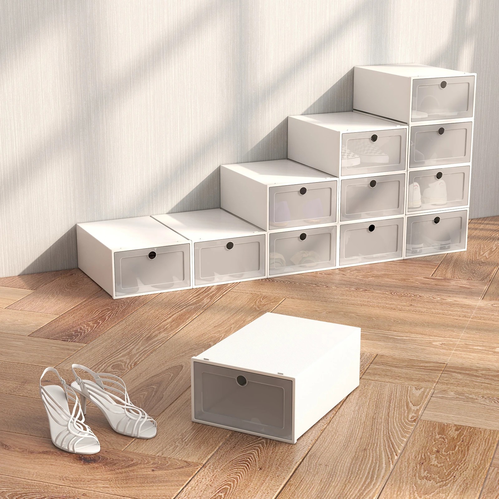 8 Casa Decor 12-Piece Stackable Transparent Shoe Organiser Set - White, 8 of 9