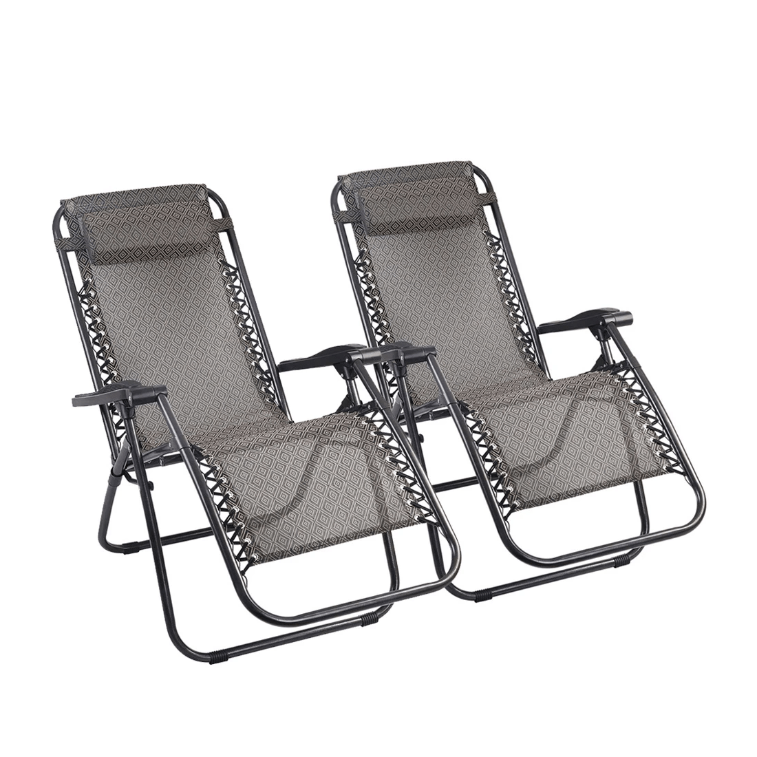 1 Gardeon 2PC Zero Gravity Chair Folding Outdoor Recliner Adjustable Sun Lounge Camping - White, 1 of 6