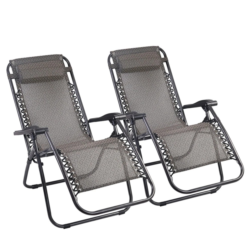 1 Gardeon 2PC Zero Gravity Chair Folding Outdoor Recliner Adjustable Sun Lounge Camping - Beige, 1 of 5