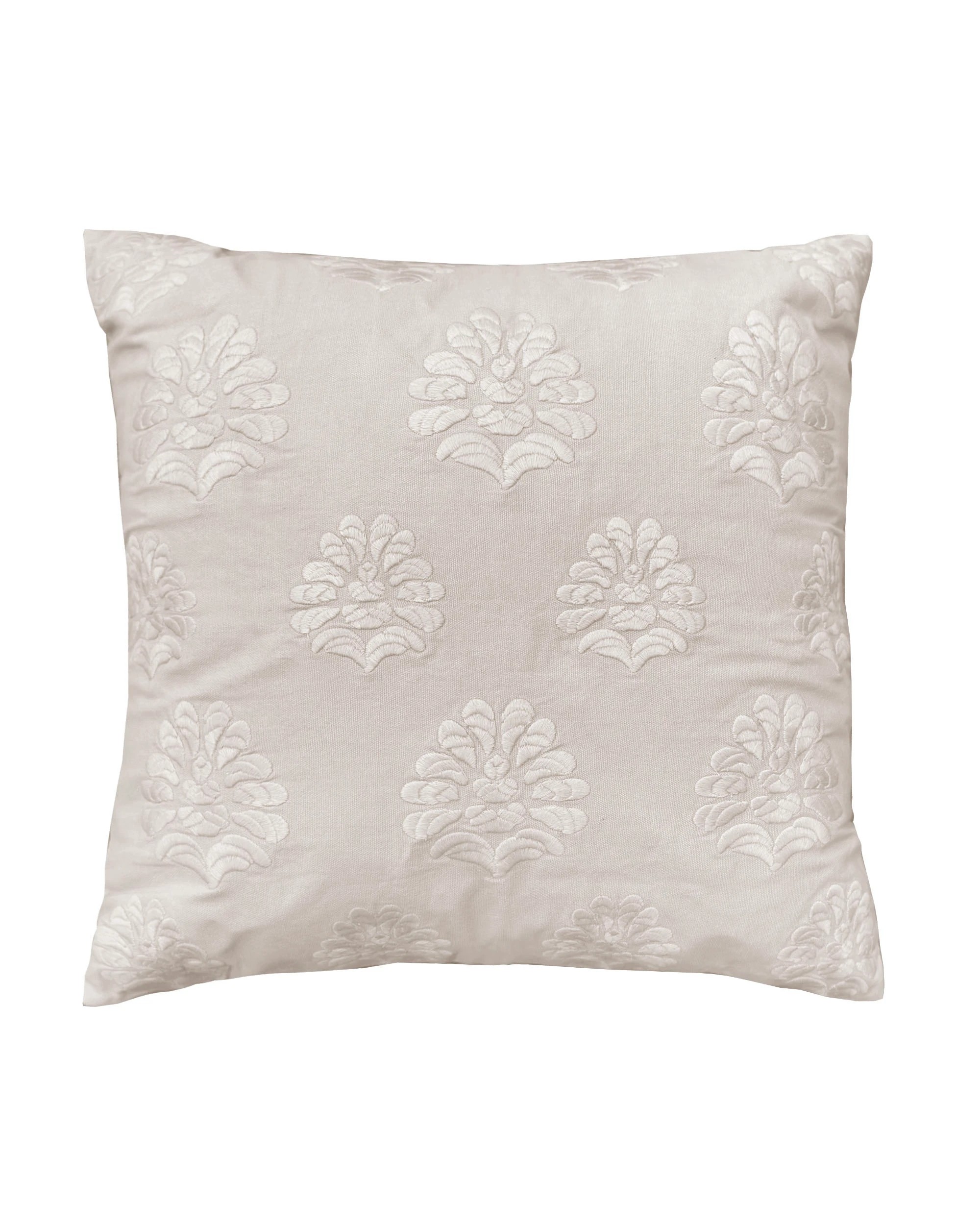 1 Bambury Cora Embroidered Floral Square Cushion Pebble - Natural, 1 of 3