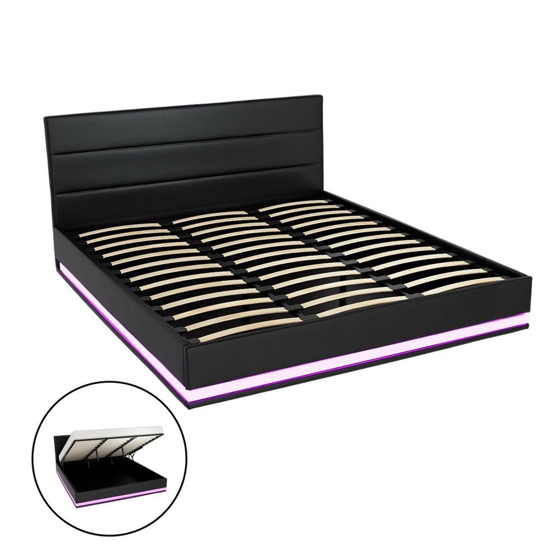 1 Artiss Bed Frame King Size LED Gas Lift Under Bed Storage Upholstered Sturdy Easy Assembly Remote Control - Black, 1 of 6