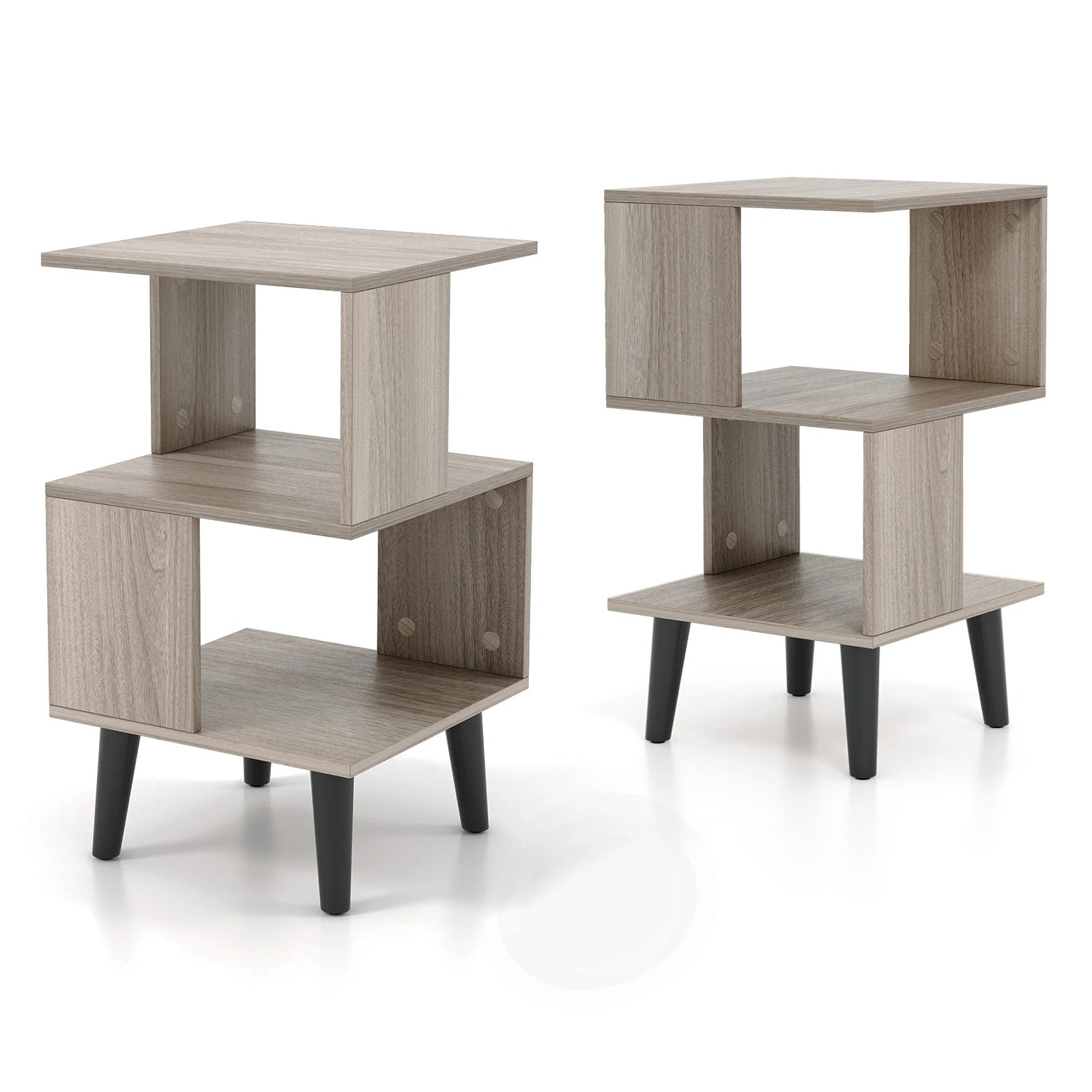 1 Costway 3-Tier Nightstand Set of 2 Geometric Bedside Table Sofa Side Table, 1 of 6