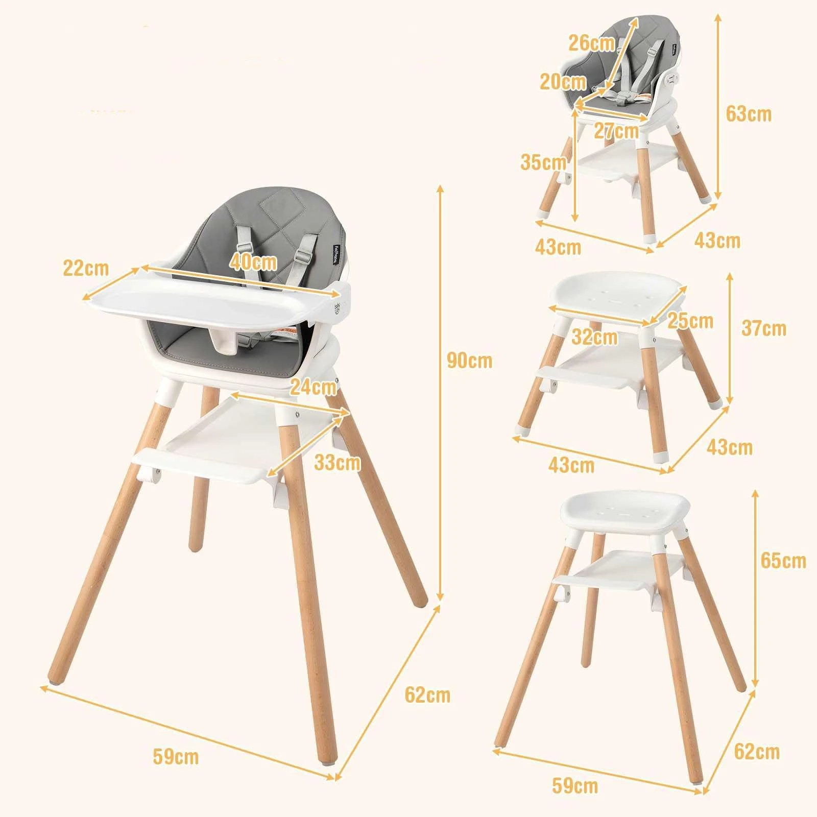 2 Costway High Chair Wooden Dining Seat White, 2 of 2