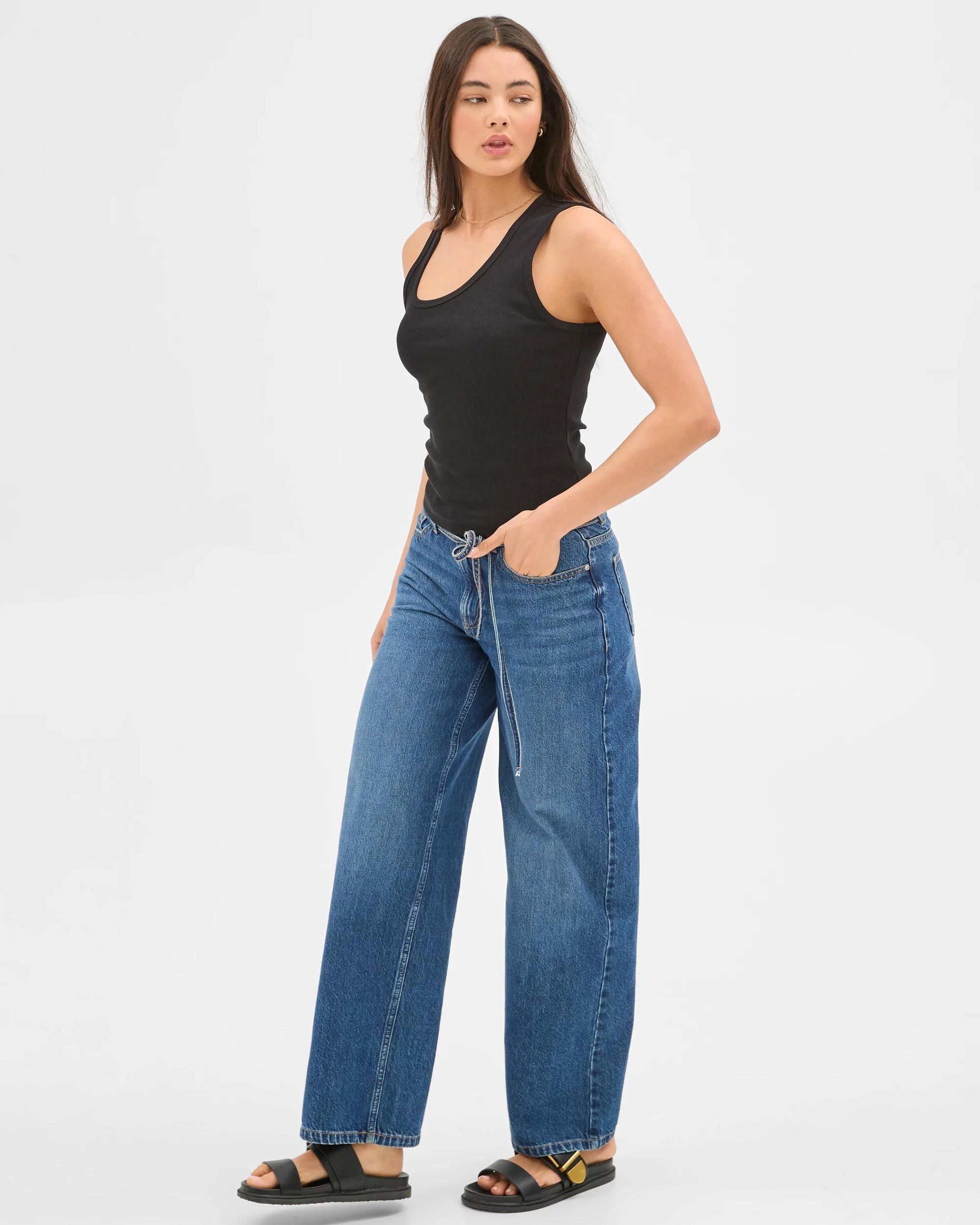 4 Australian Cotton Asymmetrical Neck Tank Top - Lily Loves BLACK, 4 of 5